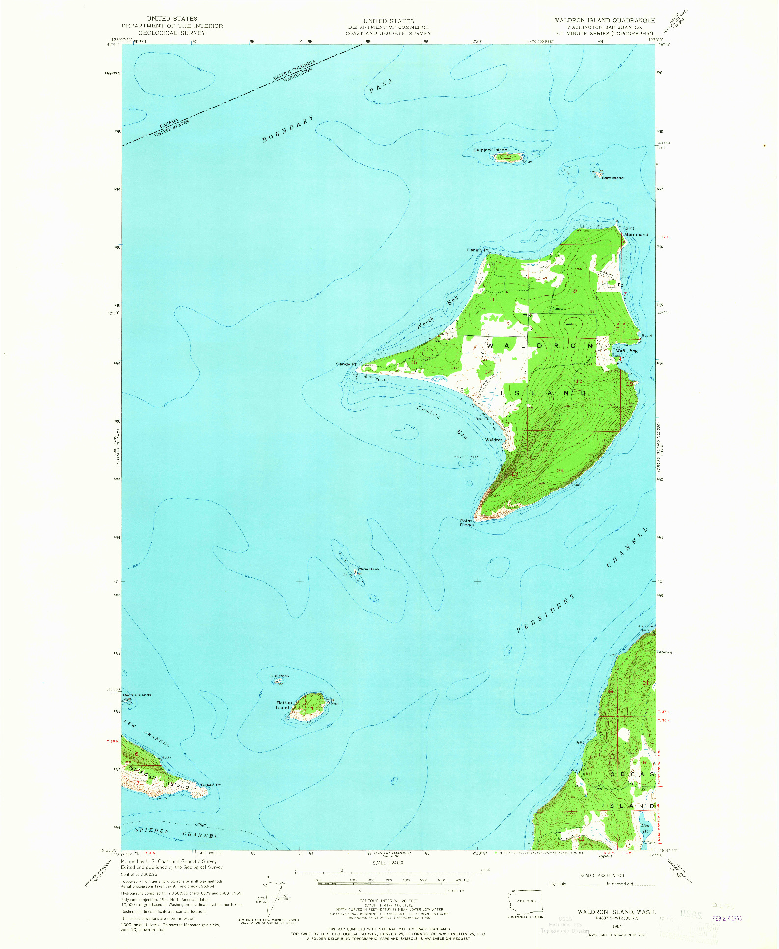 USGS 1:24000-SCALE QUADRANGLE FOR WALDRON ISLAND, WA 1954