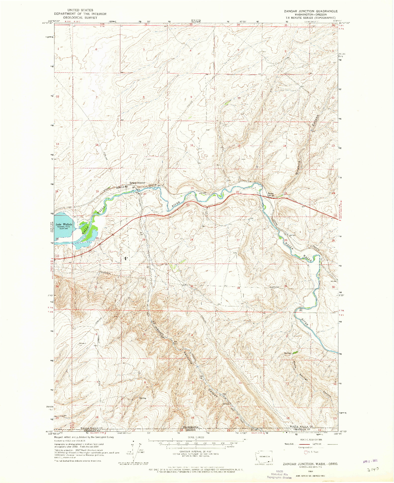 USGS 1:24000-SCALE QUADRANGLE FOR ZANGAR JUNCTION, WA 1964