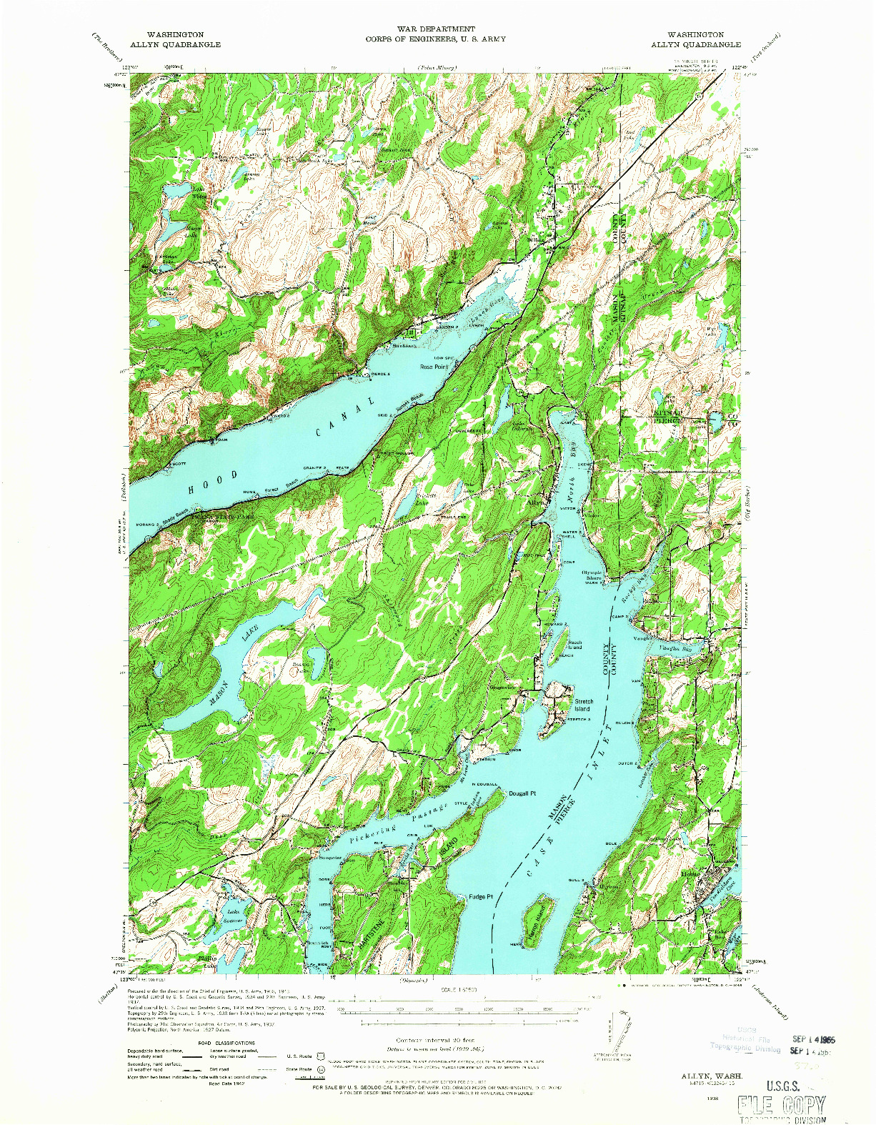 USGS 1:62500-SCALE QUADRANGLE FOR ALLYN, WA 1938