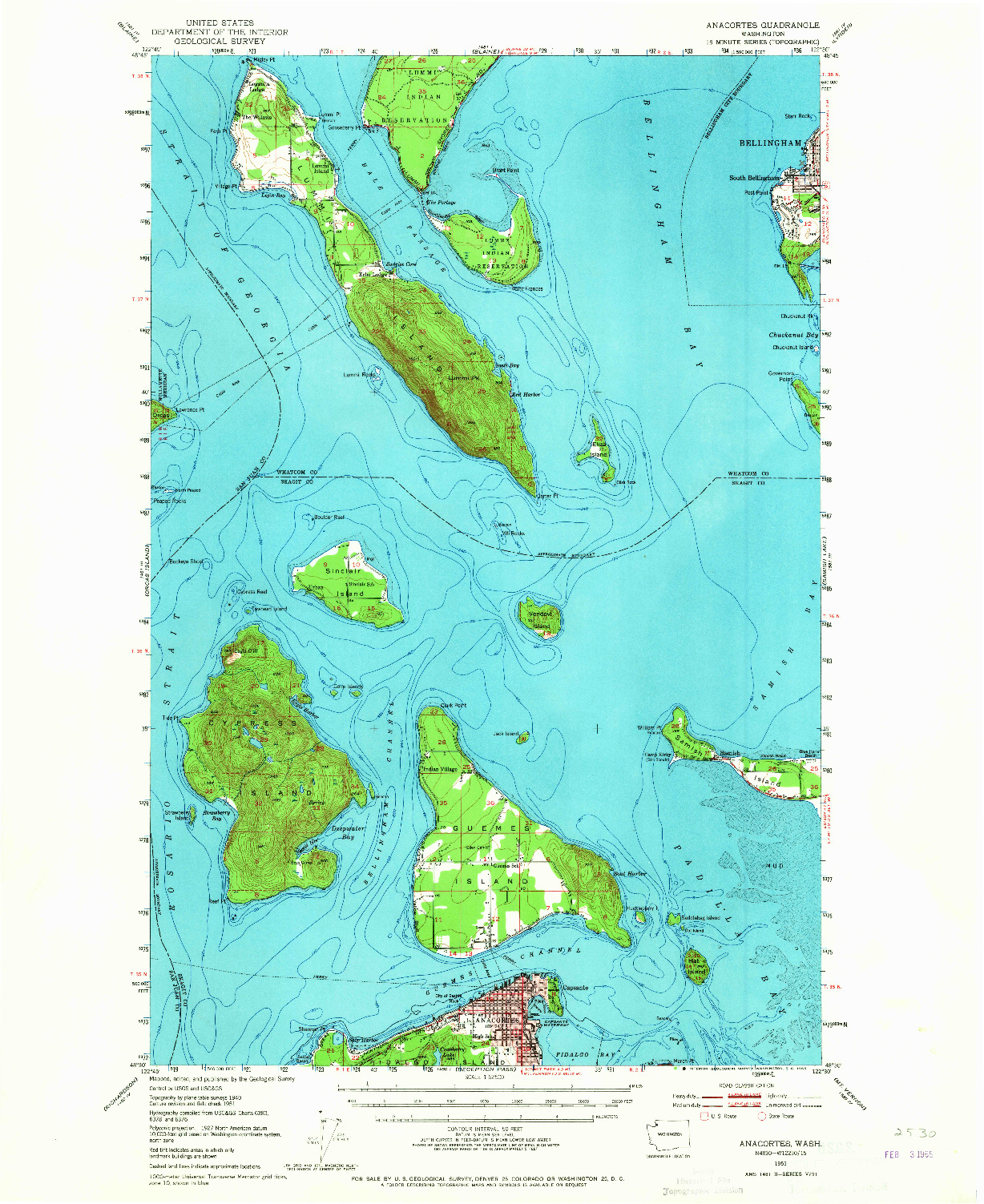 USGS 1:62500-SCALE QUADRANGLE FOR ANACORTES, WA 1951