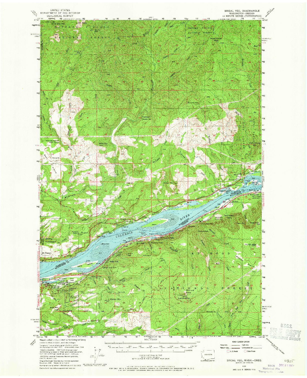 USGS 1:62500-SCALE QUADRANGLE FOR BRIDAL VEIL, WA 1954
