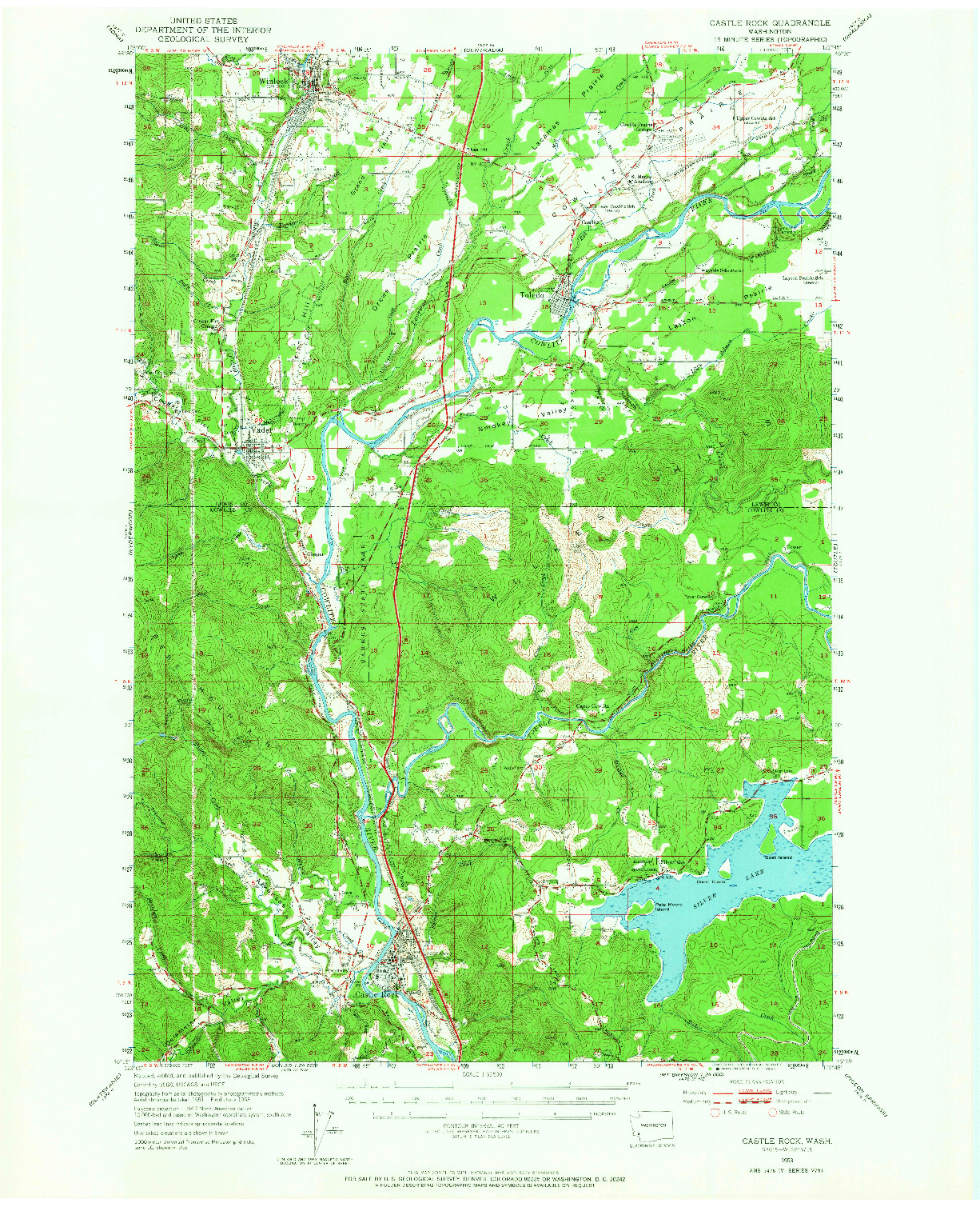 USGS 1:62500-SCALE QUADRANGLE FOR CASTLE ROCK, WA 1953