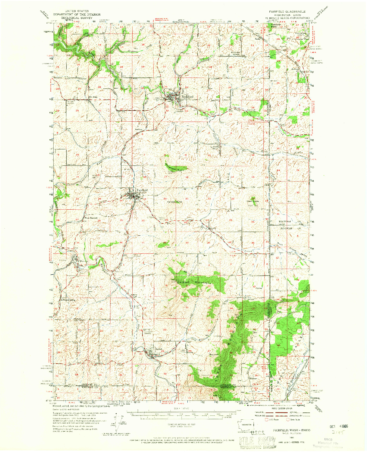 USGS 1:62500-SCALE QUADRANGLE FOR FAIRFIELD, WA 1954