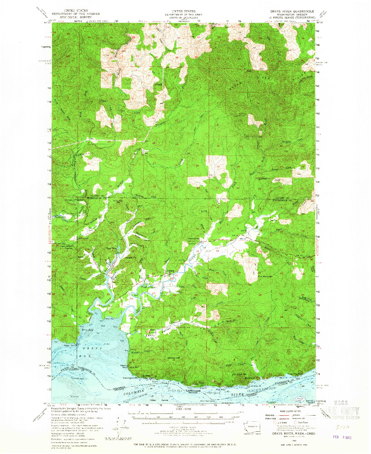 USGS 1:62500-SCALE QUADRANGLE FOR GRAYS RIVER, WA 1955