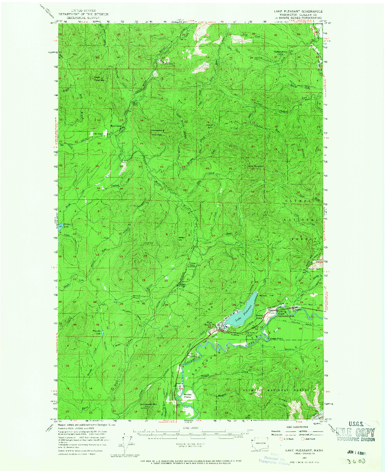 USGS 1:62500-SCALE QUADRANGLE FOR LAKE PLEASANT, WA 1957