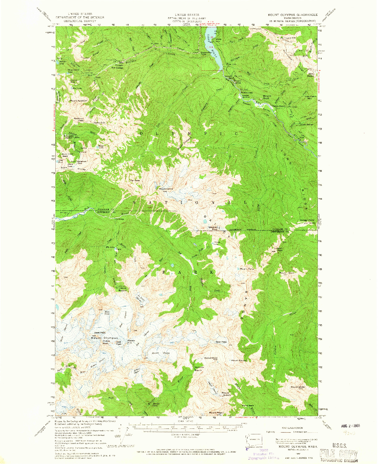 USGS 1:62500-SCALE QUADRANGLE FOR MOUNT OLYMPUS, WA 1956