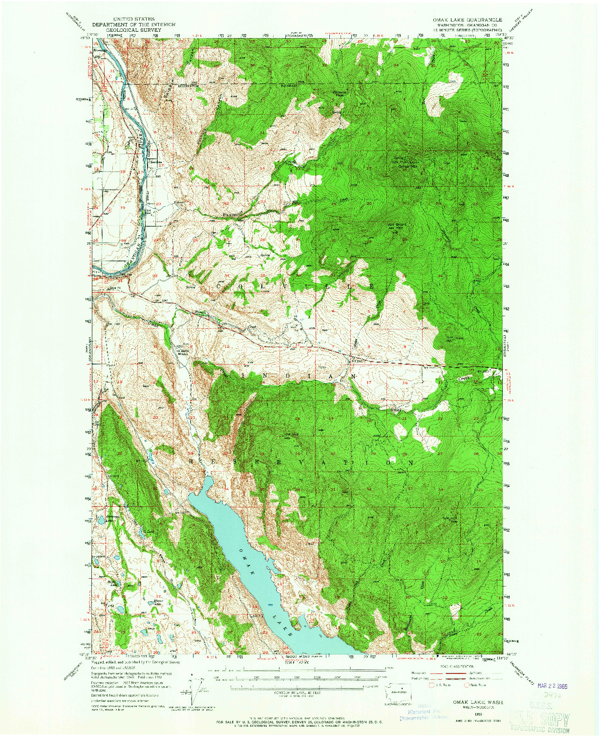 USGS 1:62500-SCALE QUADRANGLE FOR OMAK LAKE, WA 1953