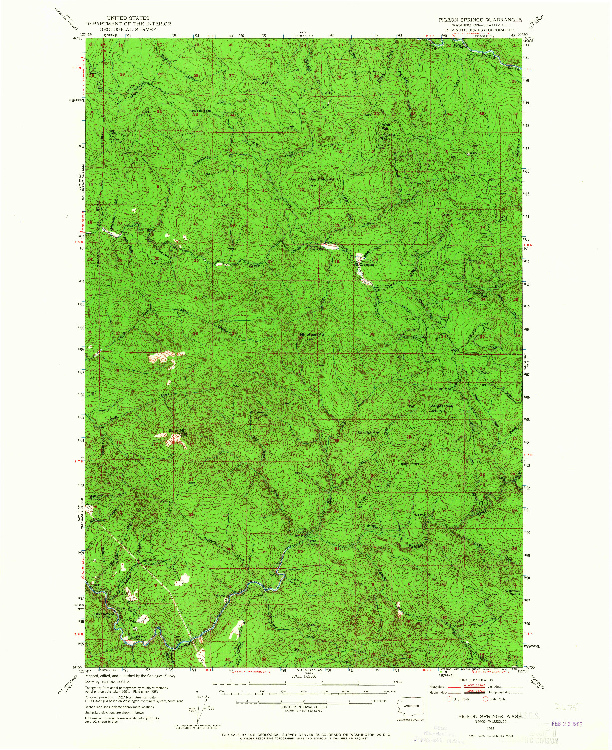USGS 1:62500-SCALE QUADRANGLE FOR PIGEON SPRINGS, WA 1953