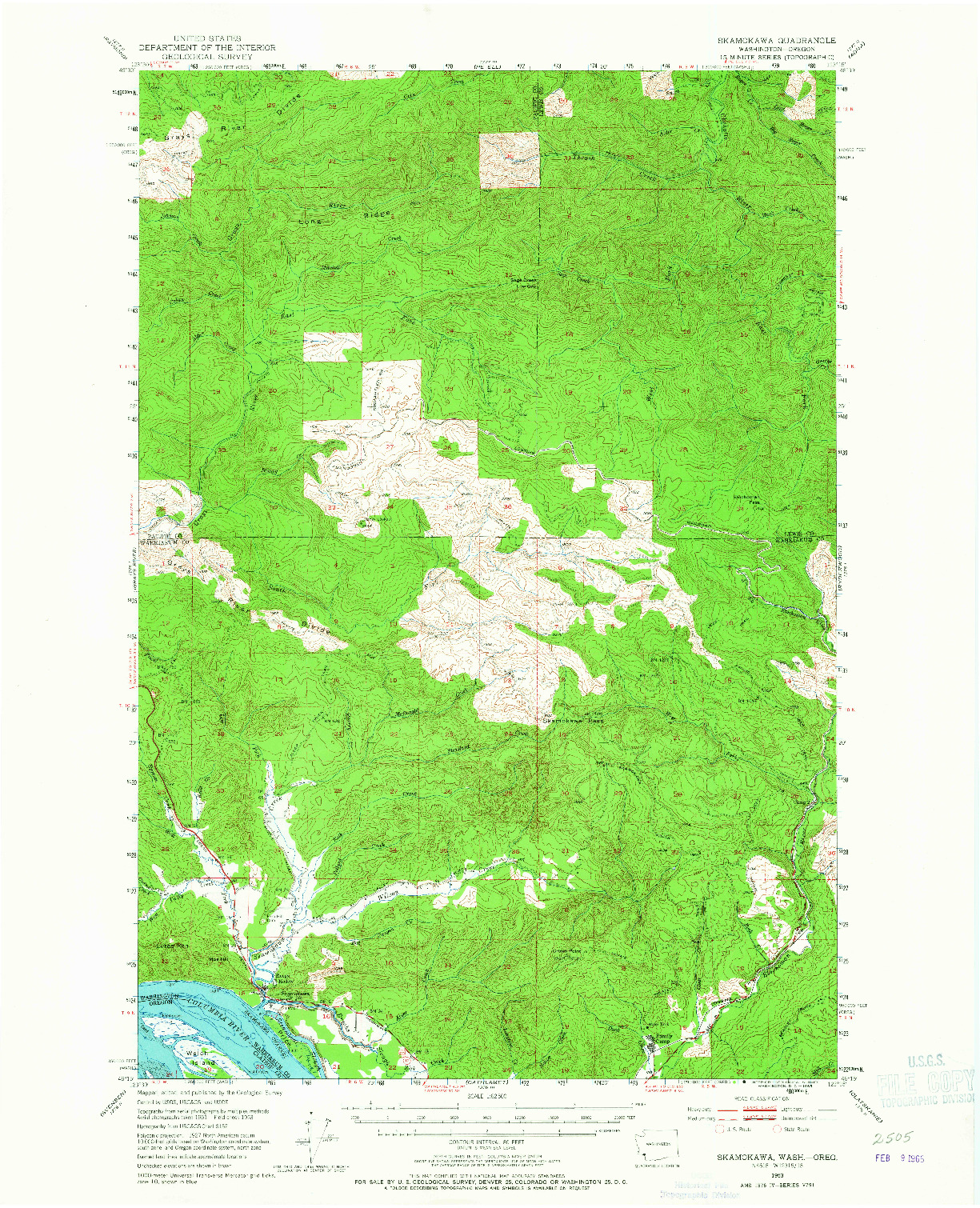 USGS 1:62500-SCALE QUADRANGLE FOR SKAMOKAWA, WA 1953