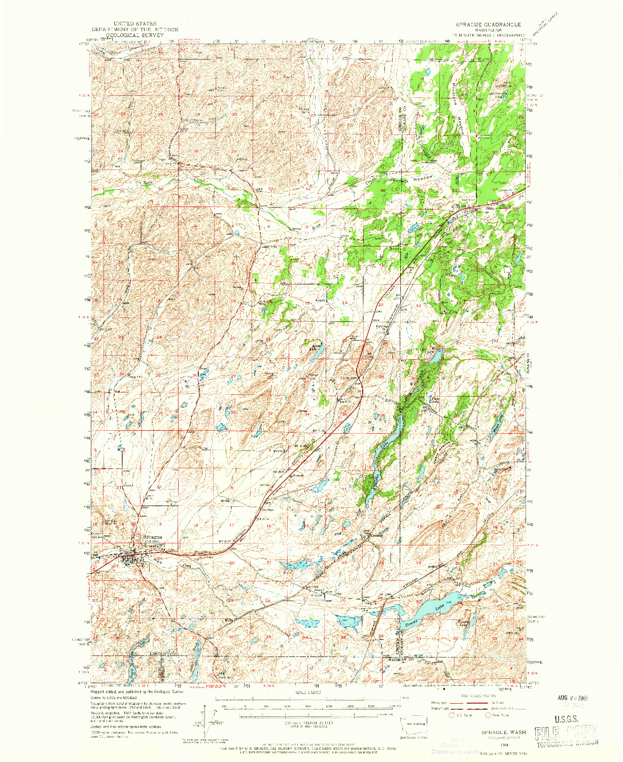 USGS 1:62500-SCALE QUADRANGLE FOR SPRAGUE, WA 1954