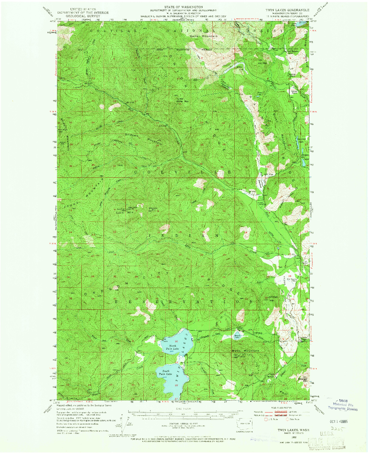 USGS 1:62500-SCALE QUADRANGLE FOR TWIN LAKES, WA 1952