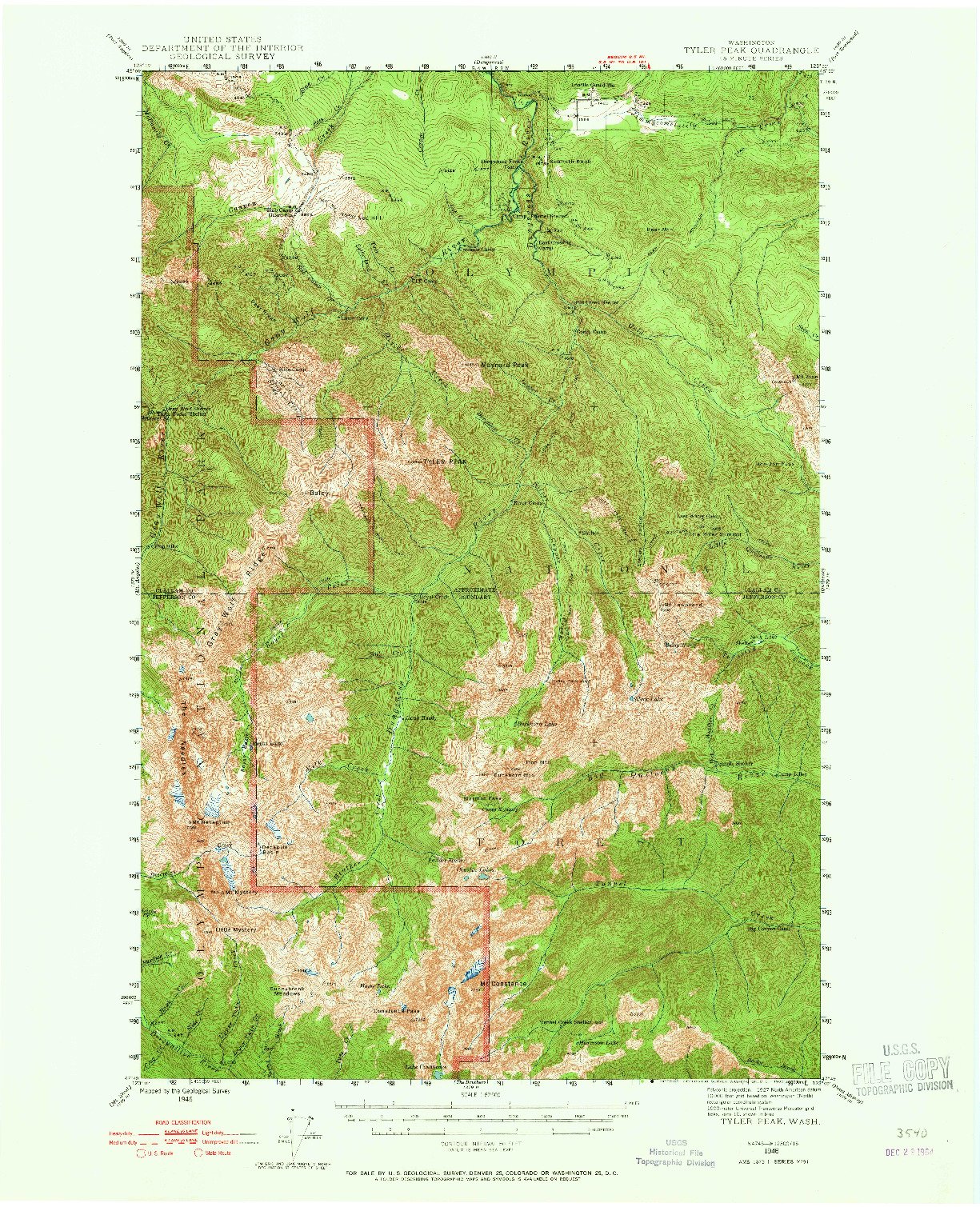 USGS 1:62500-SCALE QUADRANGLE FOR TYLER PEAK, WA 1946