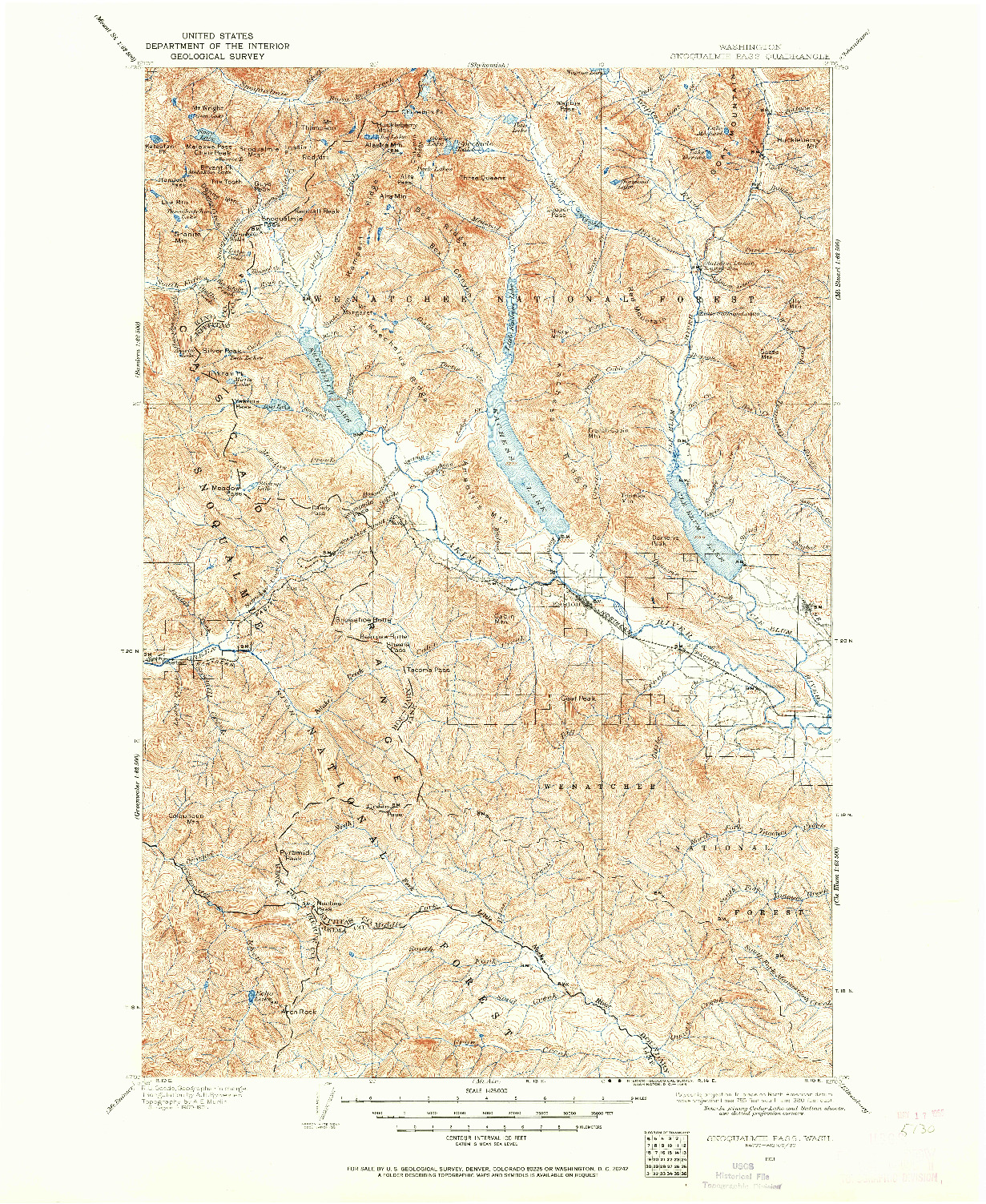 USGS 1:125000-SCALE QUADRANGLE FOR SNOQUALMIE PASS, WA 1901