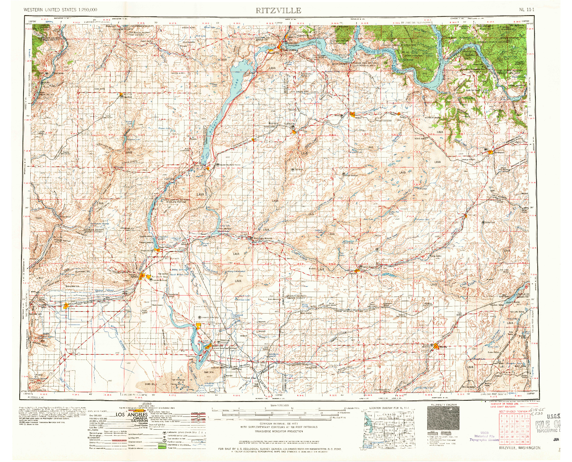 USGS 1:250000-SCALE QUADRANGLE FOR RITZVILLE, WA 1965