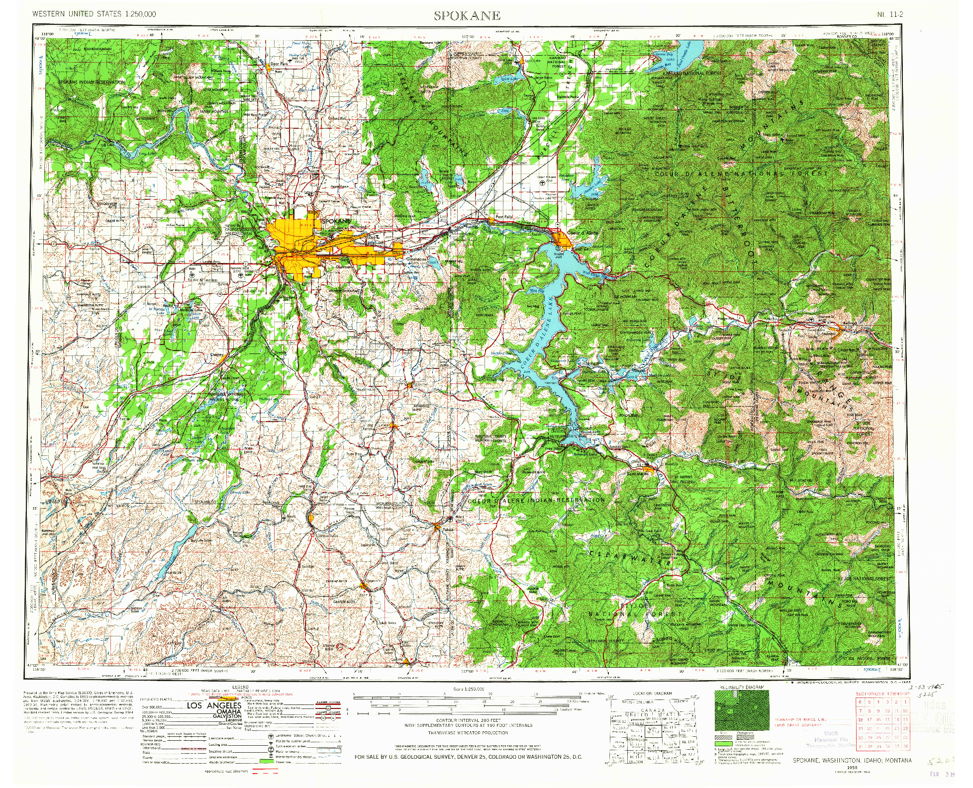 USGS 1:250000-SCALE QUADRANGLE FOR SPOKANE, WA 1955