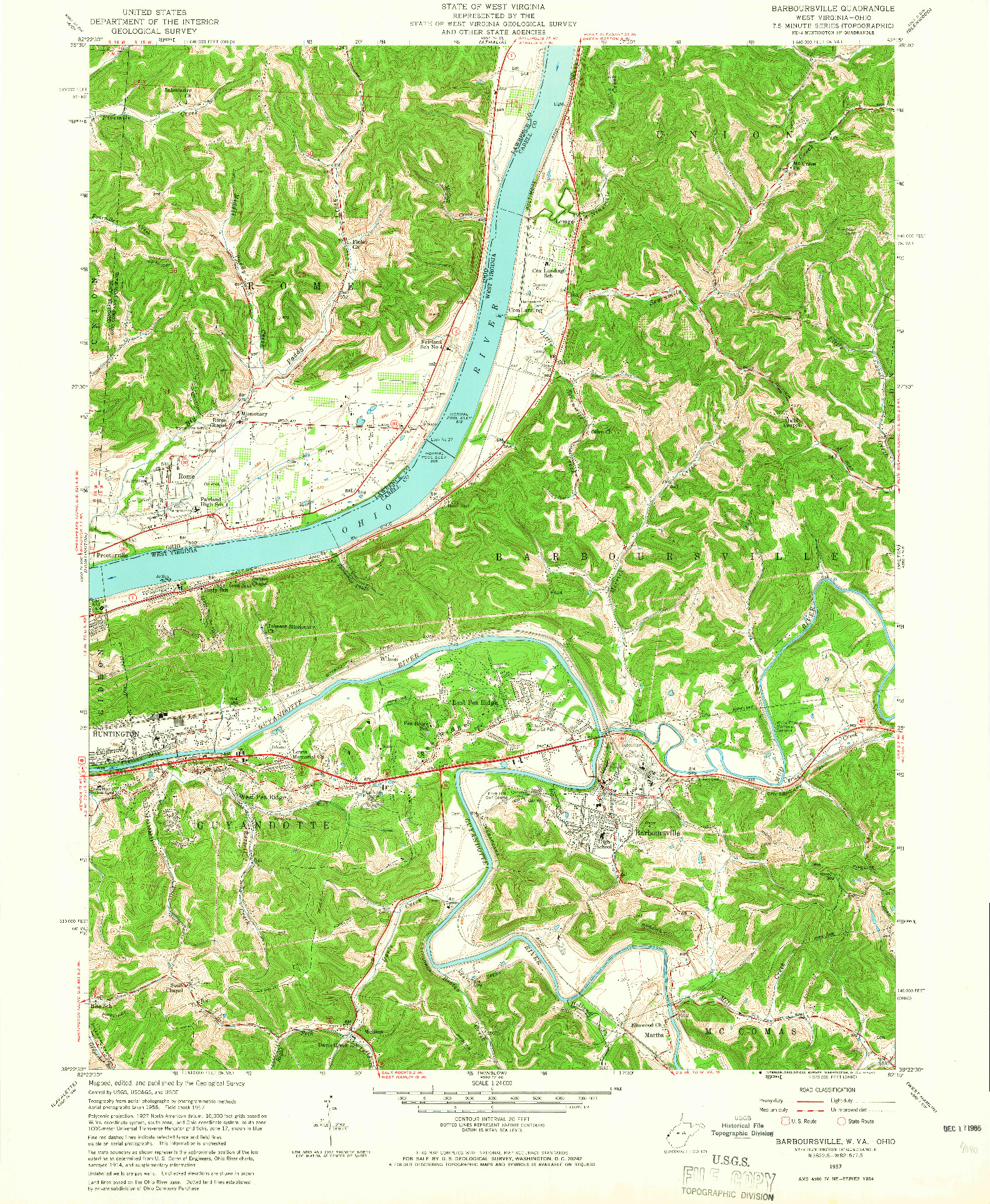USGS 1:24000-SCALE QUADRANGLE FOR BARBOURSVILLE, WV 1957