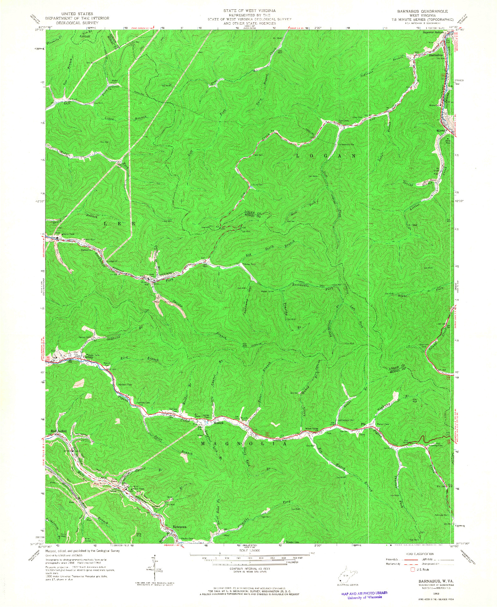 USGS 1:24000-SCALE QUADRANGLE FOR BARNABUS, WV 1963