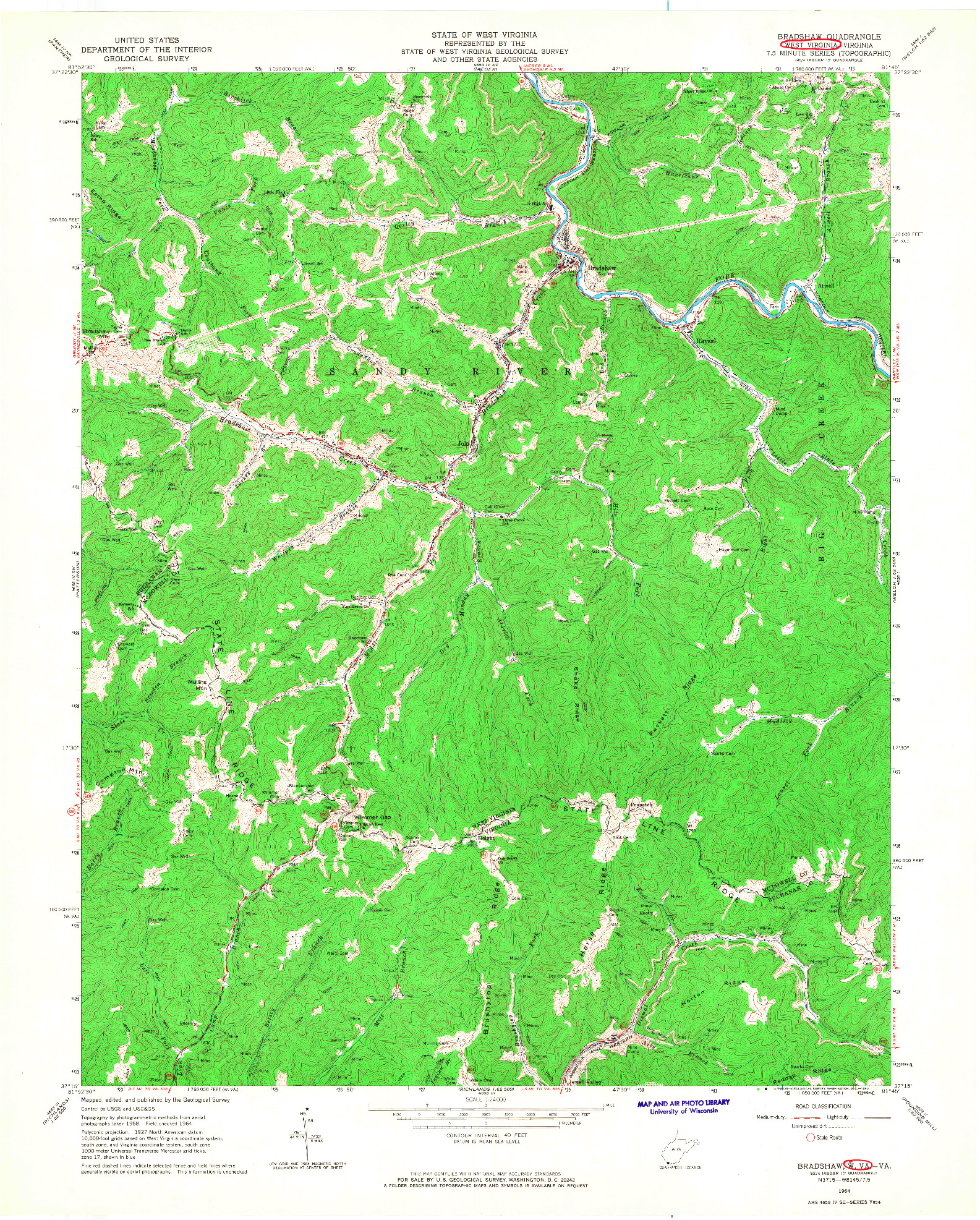 USGS 1:24000-SCALE QUADRANGLE FOR BRADSHAW, WV 1964