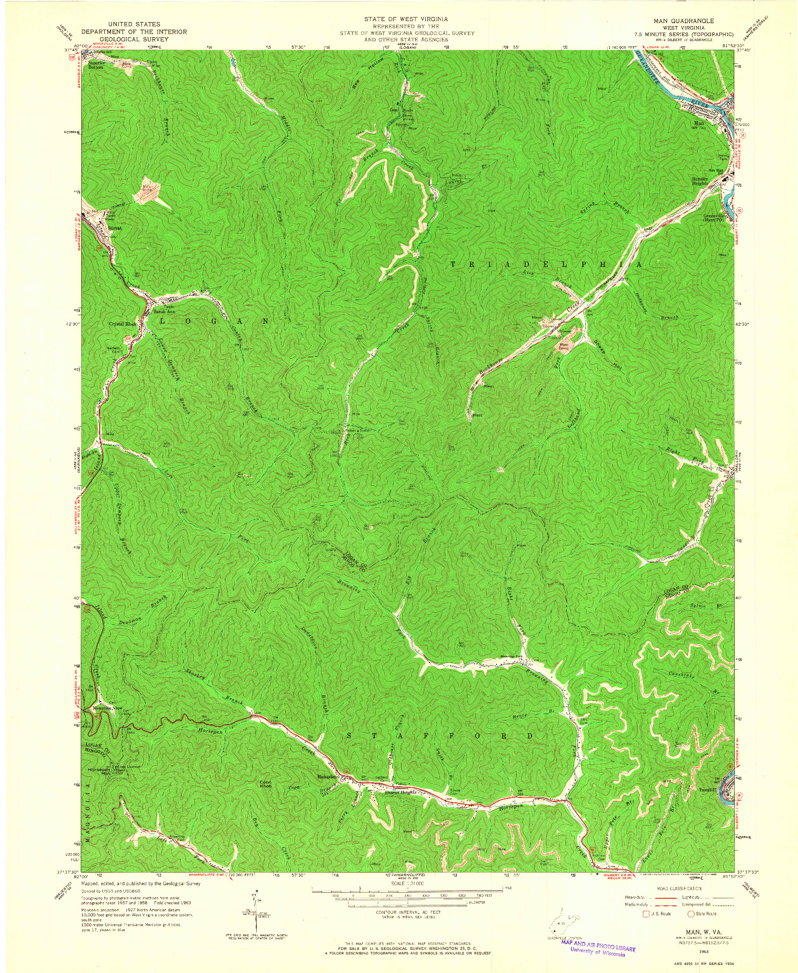 USGS 1:24000-SCALE QUADRANGLE FOR MAN, WV 1963