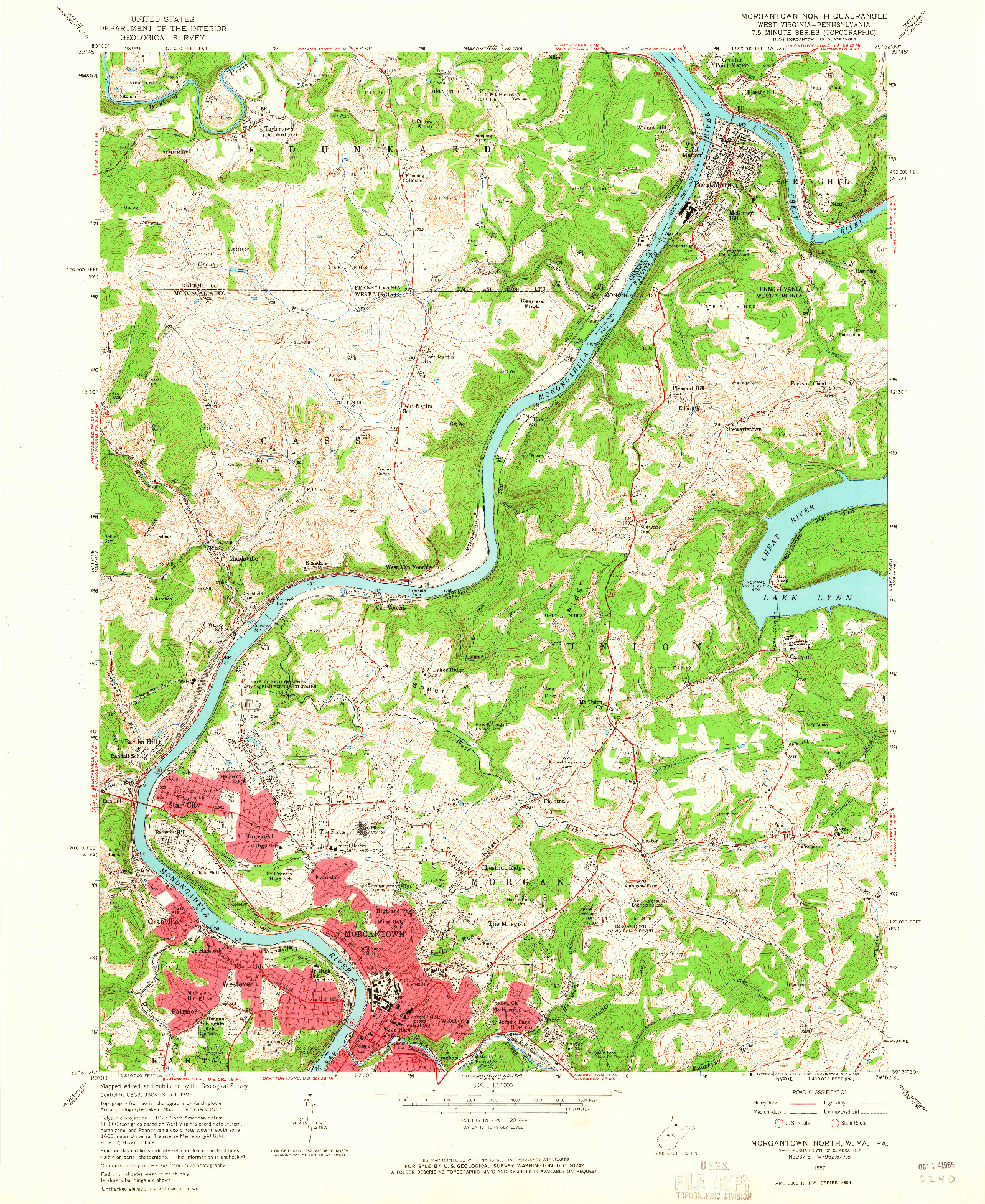 USGS 1:24000-SCALE QUADRANGLE FOR MORGANTOWN NORTH, WV 1957