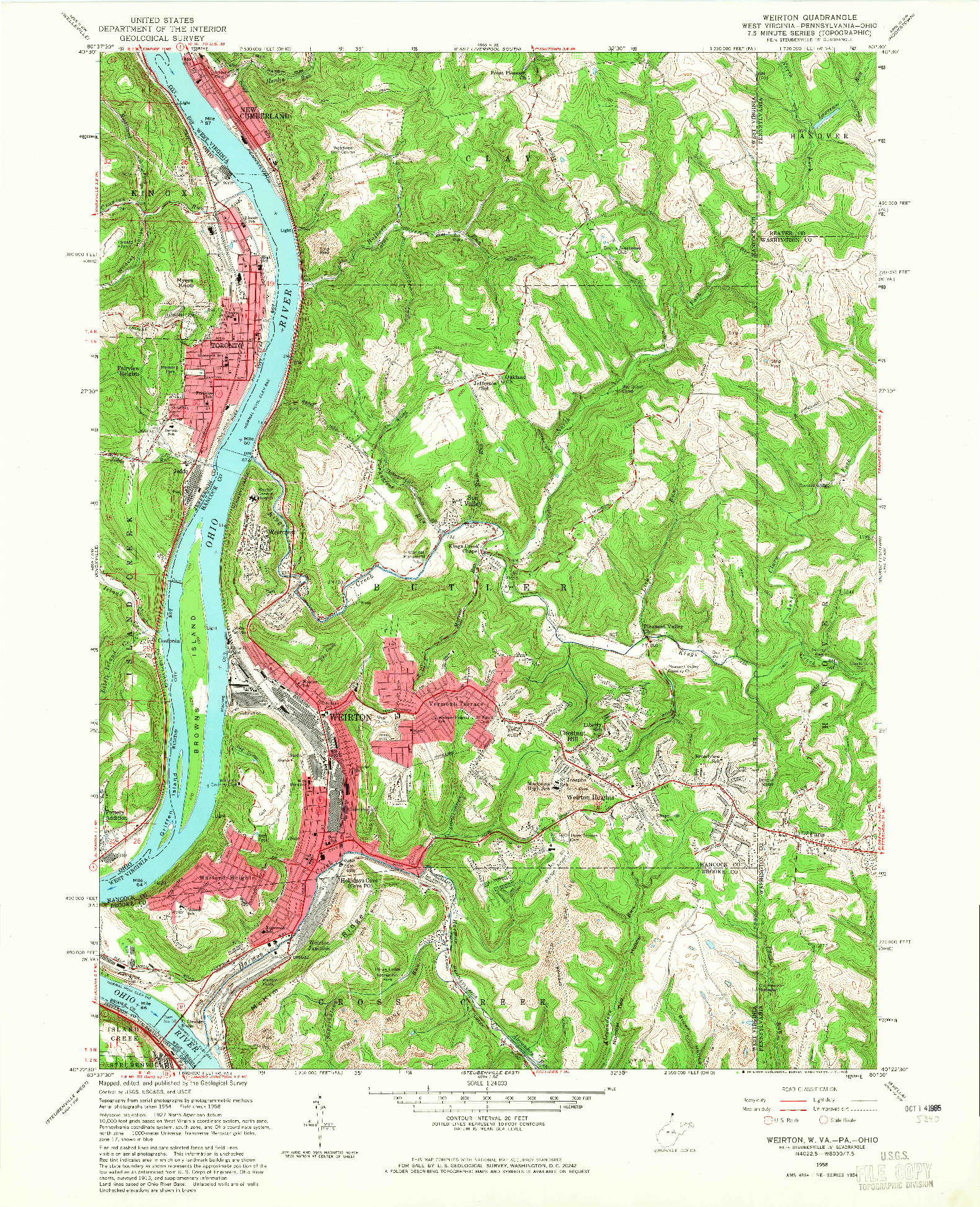 USGS 1:24000-SCALE QUADRANGLE FOR WEIRTON, WV 1958