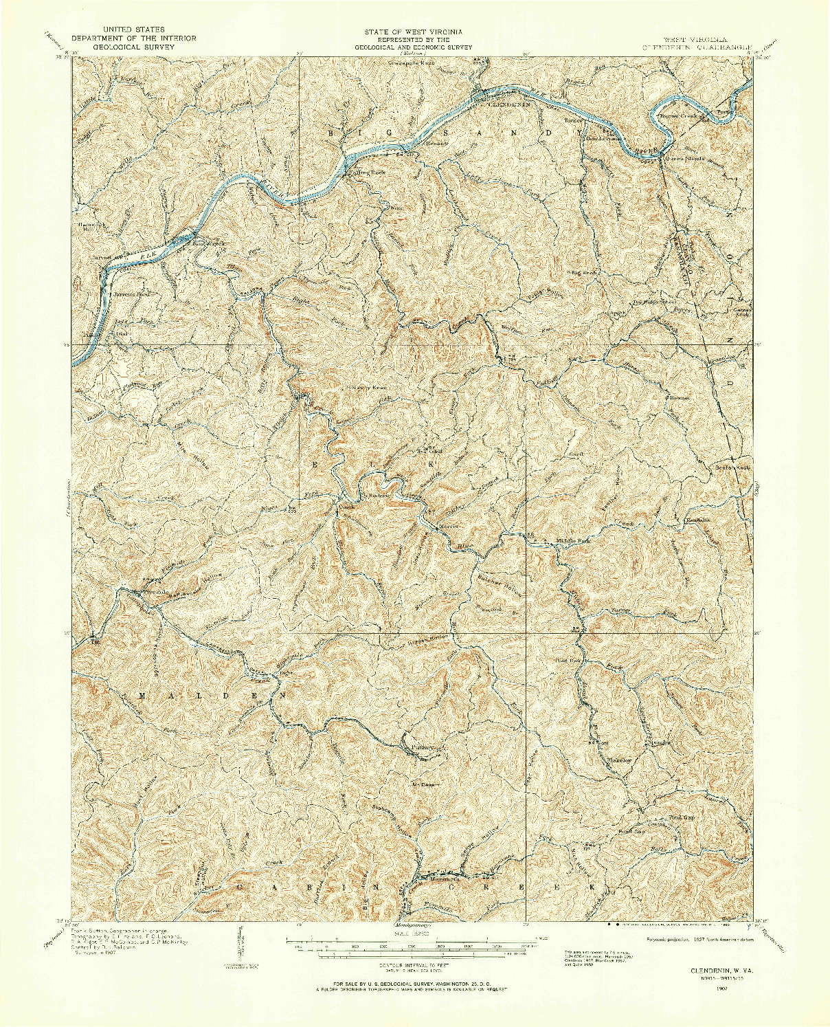 USGS 1:62500-SCALE QUADRANGLE FOR CLENDENIN, WV 1907