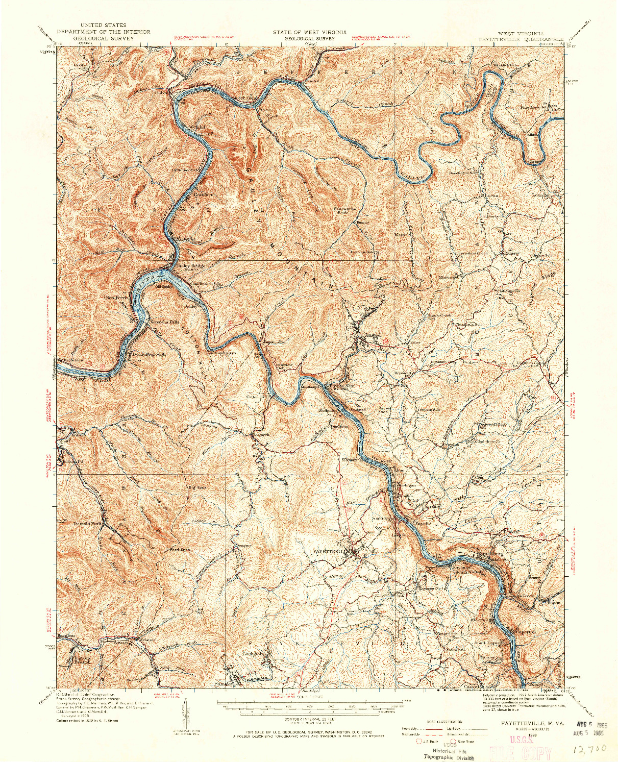 USGS 1:62500-SCALE QUADRANGLE FOR FAYETTEVILLE, WV 1928