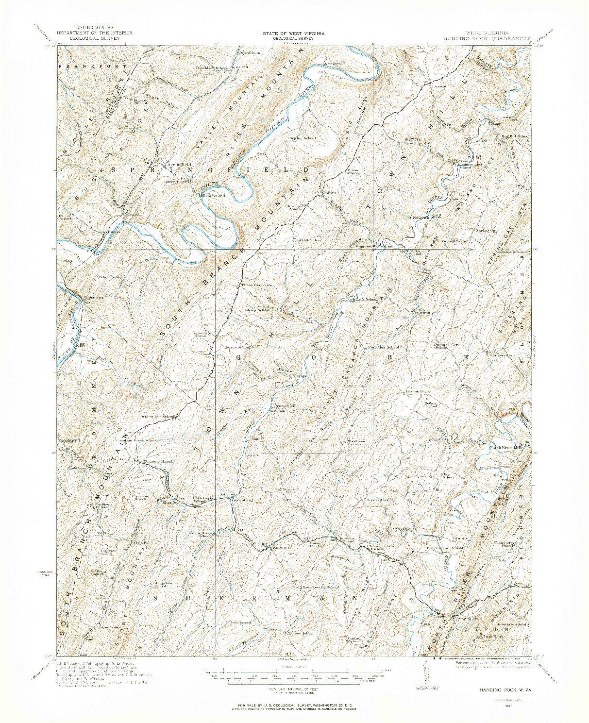 USGS 1:62500-SCALE QUADRANGLE FOR HANGING ROCK, WV 1921