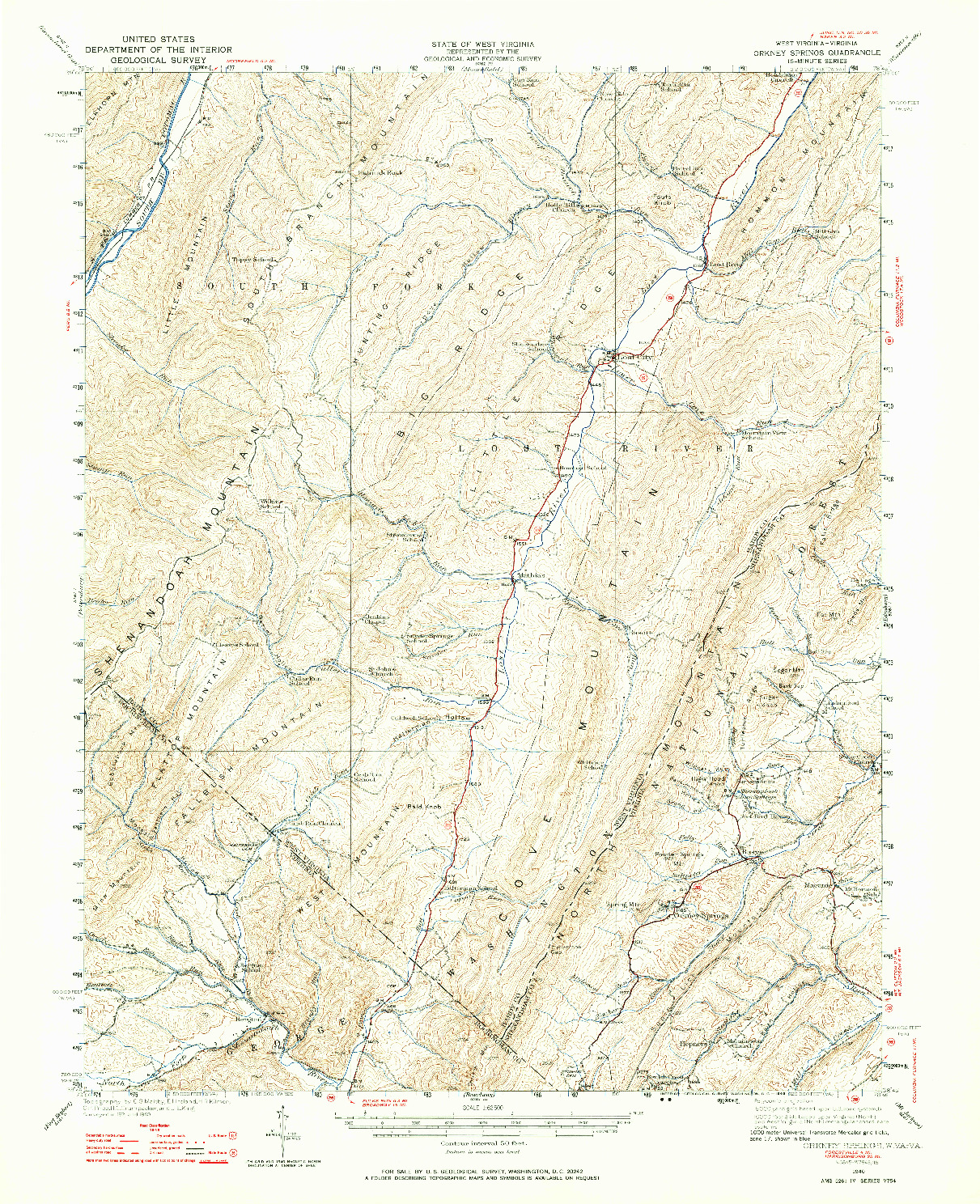 USGS 1:62500-SCALE QUADRANGLE FOR ORKNEY SPRINGS, WV 1940