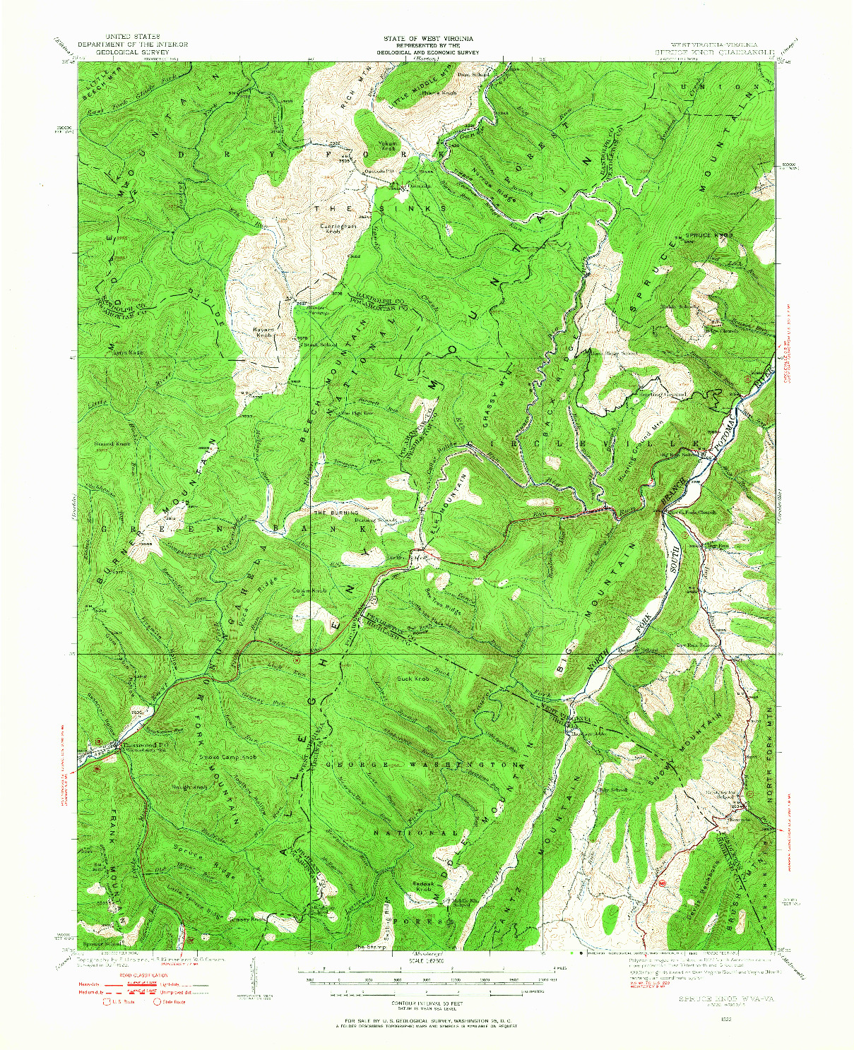 USGS 1:62500-SCALE QUADRANGLE FOR SPRUCE KNOB, WV 1922