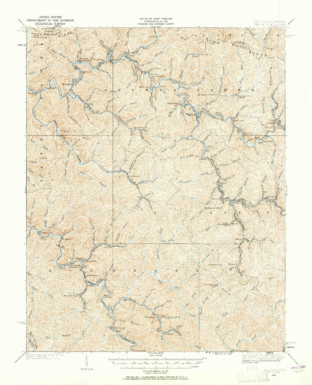 USGS 1:62500-SCALE QUADRANGLE FOR WELCH, WV 1924