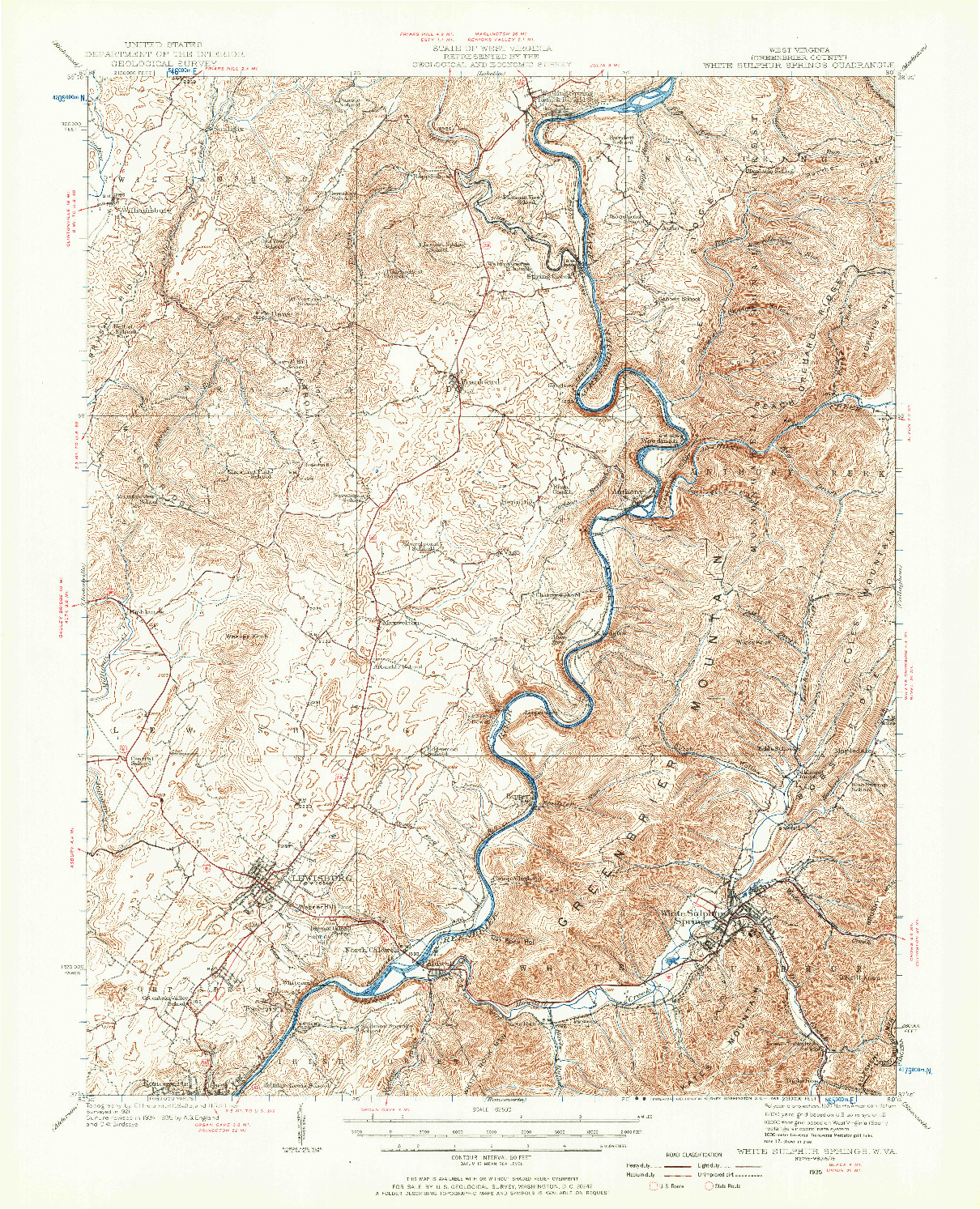 USGS 1:62500-SCALE QUADRANGLE FOR WHITE SULPHUR SPRINGS, WV 1935