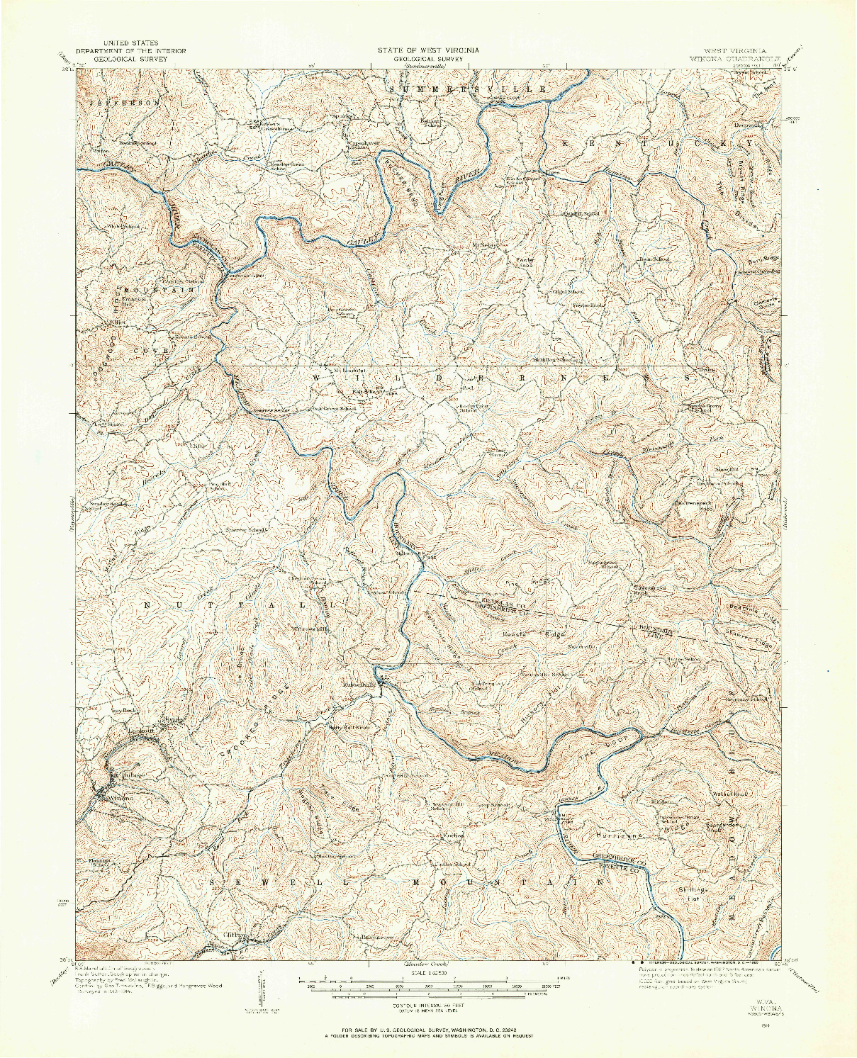 USGS 1:62500-SCALE QUADRANGLE FOR WINONA, WV 1914