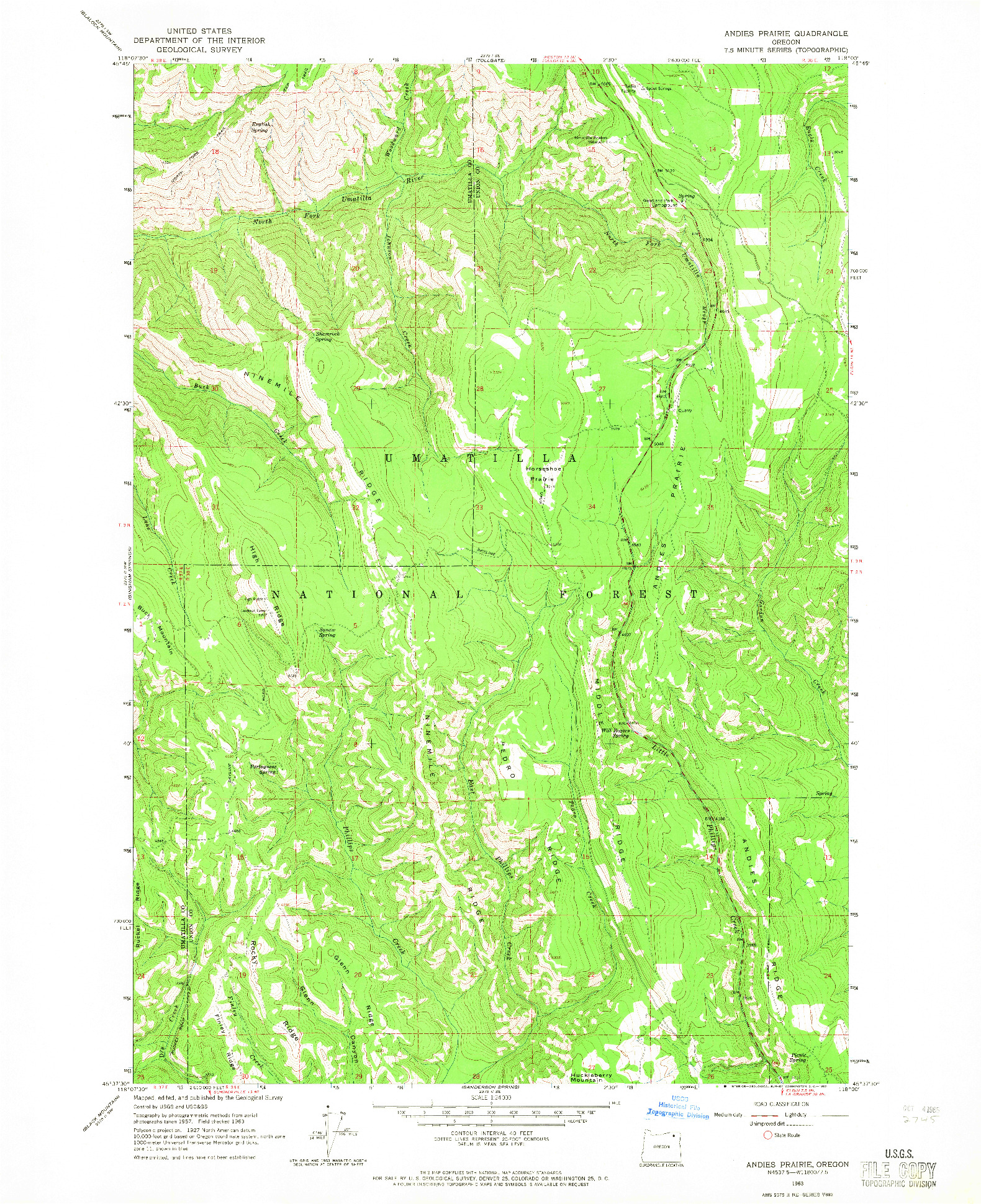 USGS 1:24000-SCALE QUADRANGLE FOR ANDIES PRAIRIE, OR 1963