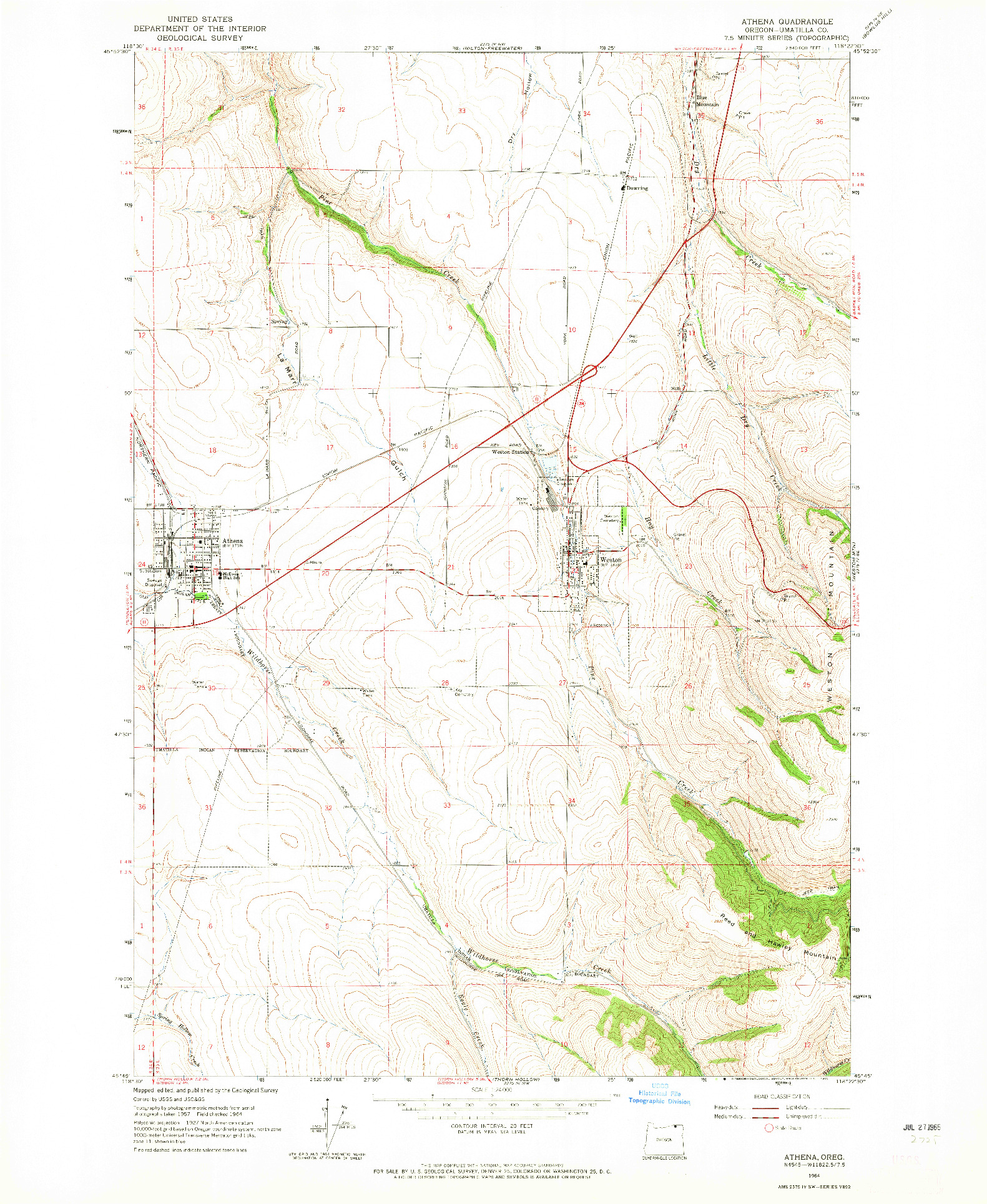 USGS 1:24000-SCALE QUADRANGLE FOR ATHENA, OR 1964