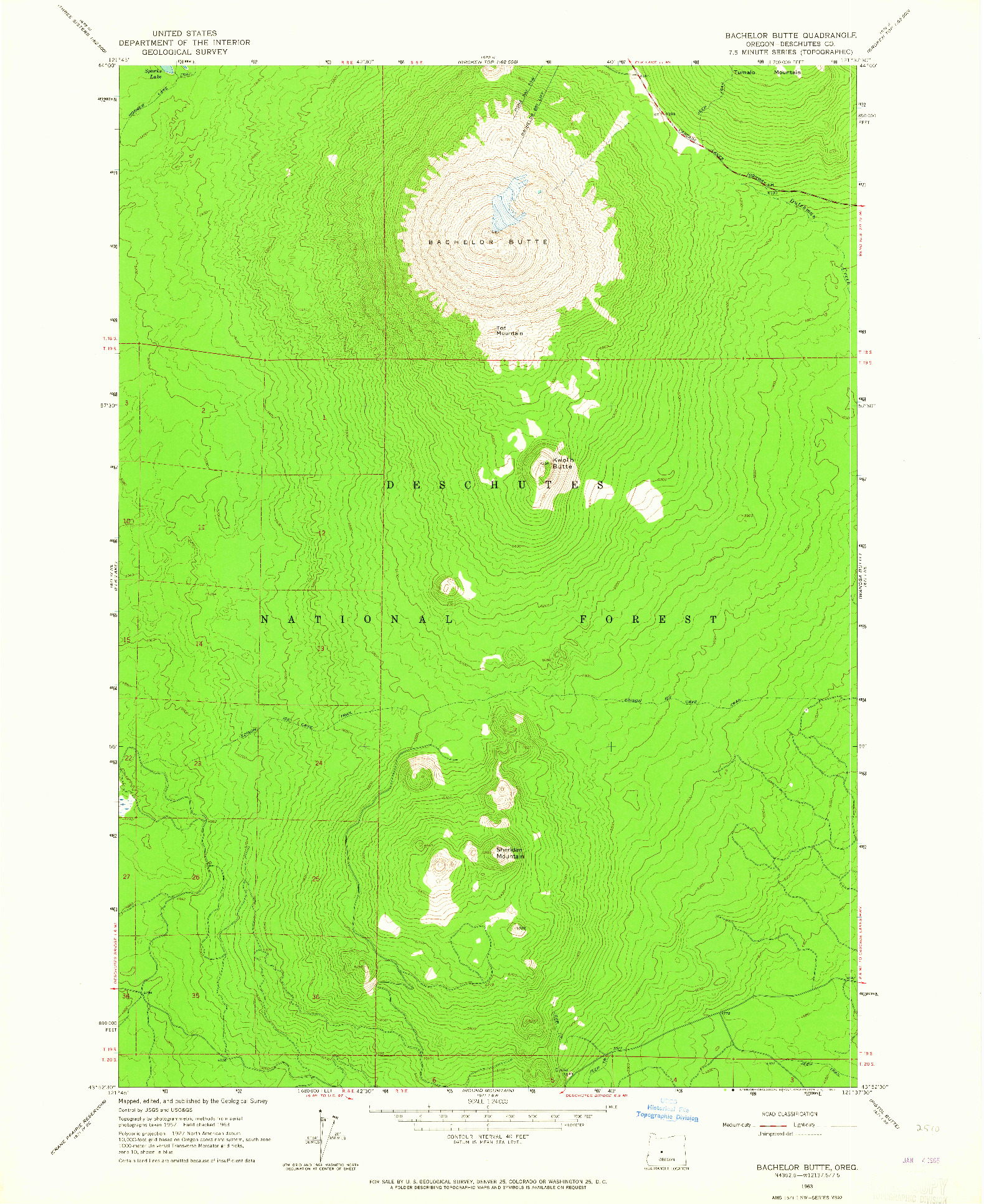 USGS 1:24000-SCALE QUADRANGLE FOR BACHELOR BUTTE, OR 1963