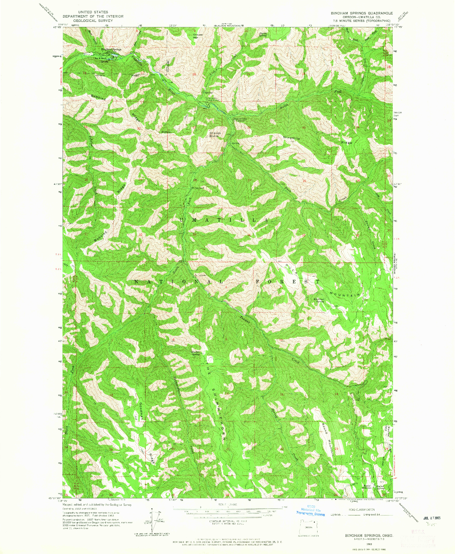 USGS 1:24000-SCALE QUADRANGLE FOR BINGHAM SPRINGS, OR 1963