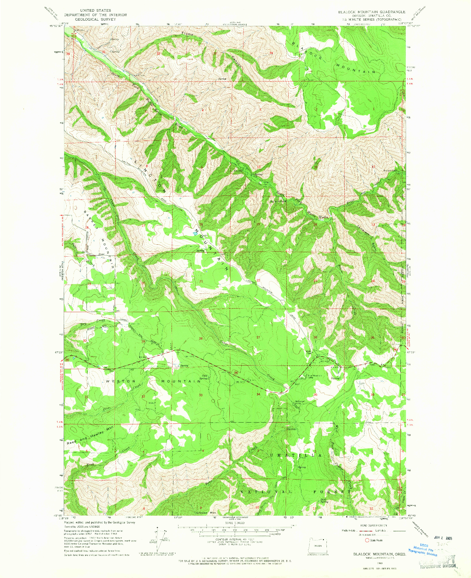 USGS 1:24000-SCALE QUADRANGLE FOR BLALOCK MOUNTAIN, OR 1963