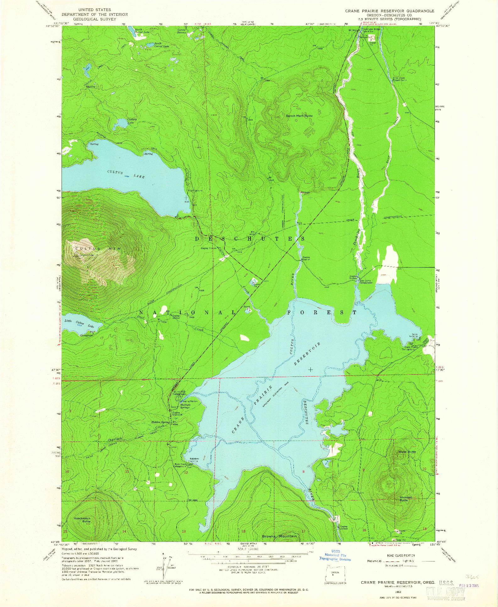 USGS 1:24000-SCALE QUADRANGLE FOR CRANE PRAIRIE RESERVOIR, OR 1963