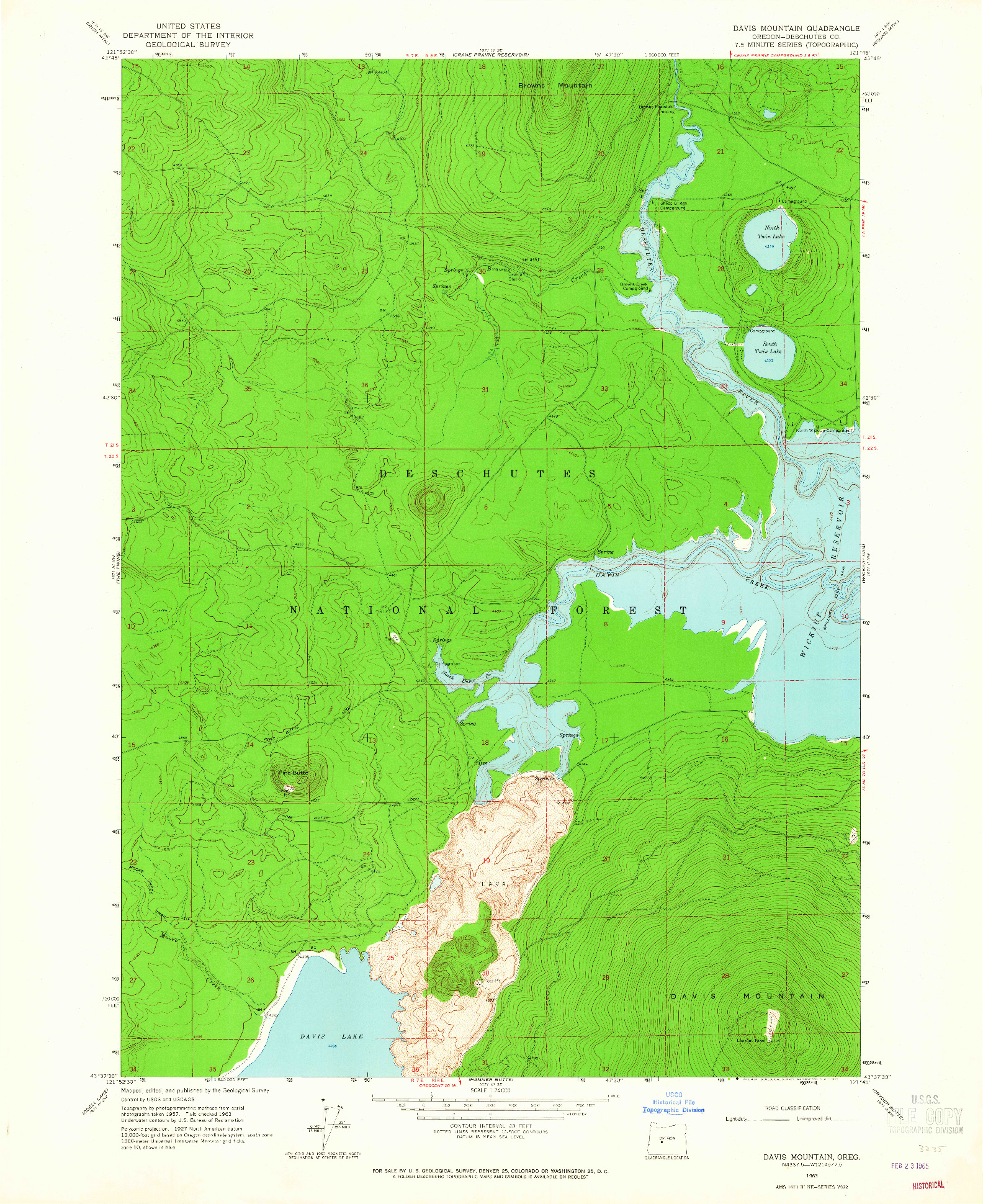 USGS 1:24000-SCALE QUADRANGLE FOR DAVIS MOUNTAIN, OR 1963