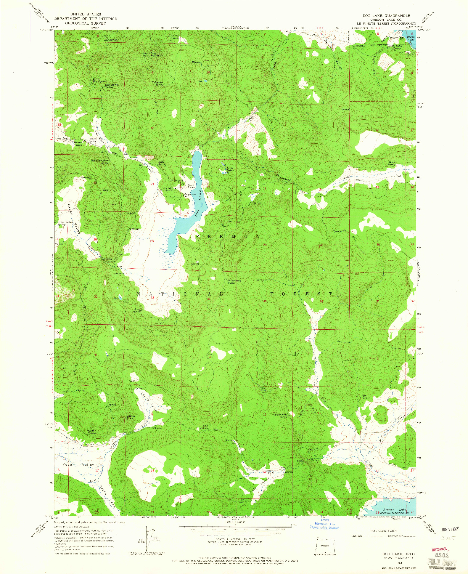 USGS 1:24000-SCALE QUADRANGLE FOR DOG LAKE, OR 1964