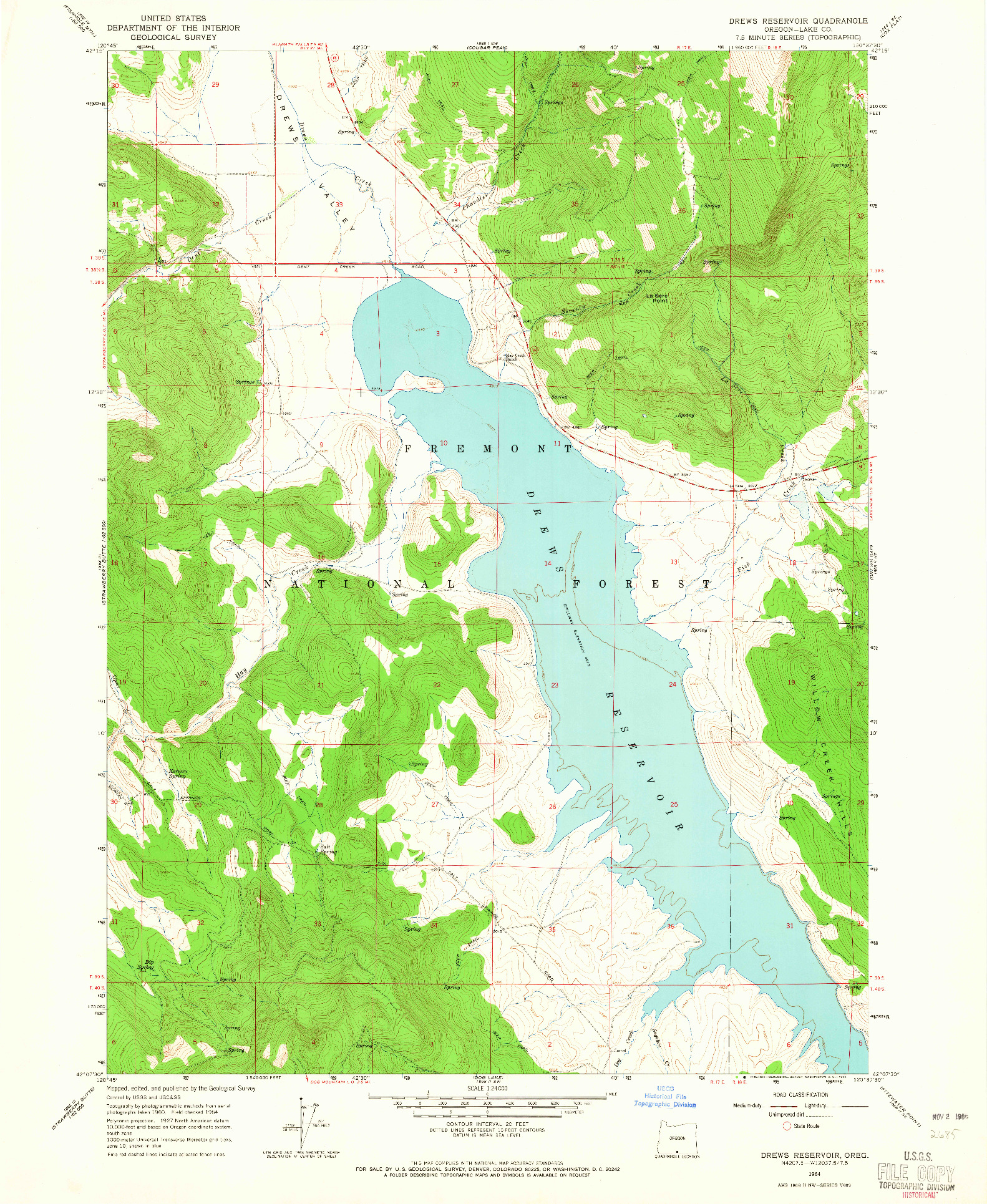 USGS 1:24000-SCALE QUADRANGLE FOR DREWS RESERVOIR, OR 1964