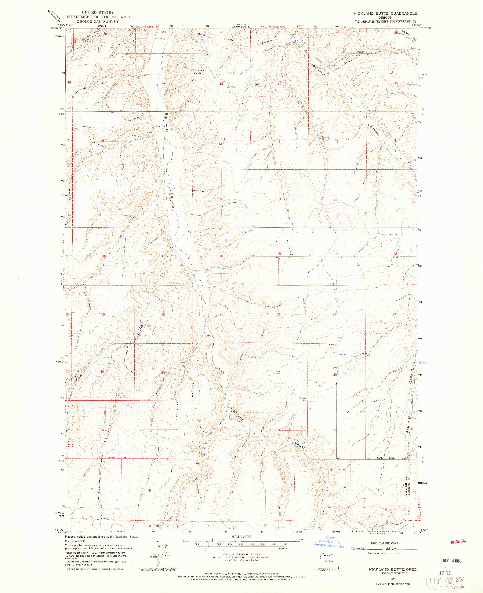 USGS 1:24000-SCALE QUADRANGLE FOR HICKLAND BUTTE, OR 1964