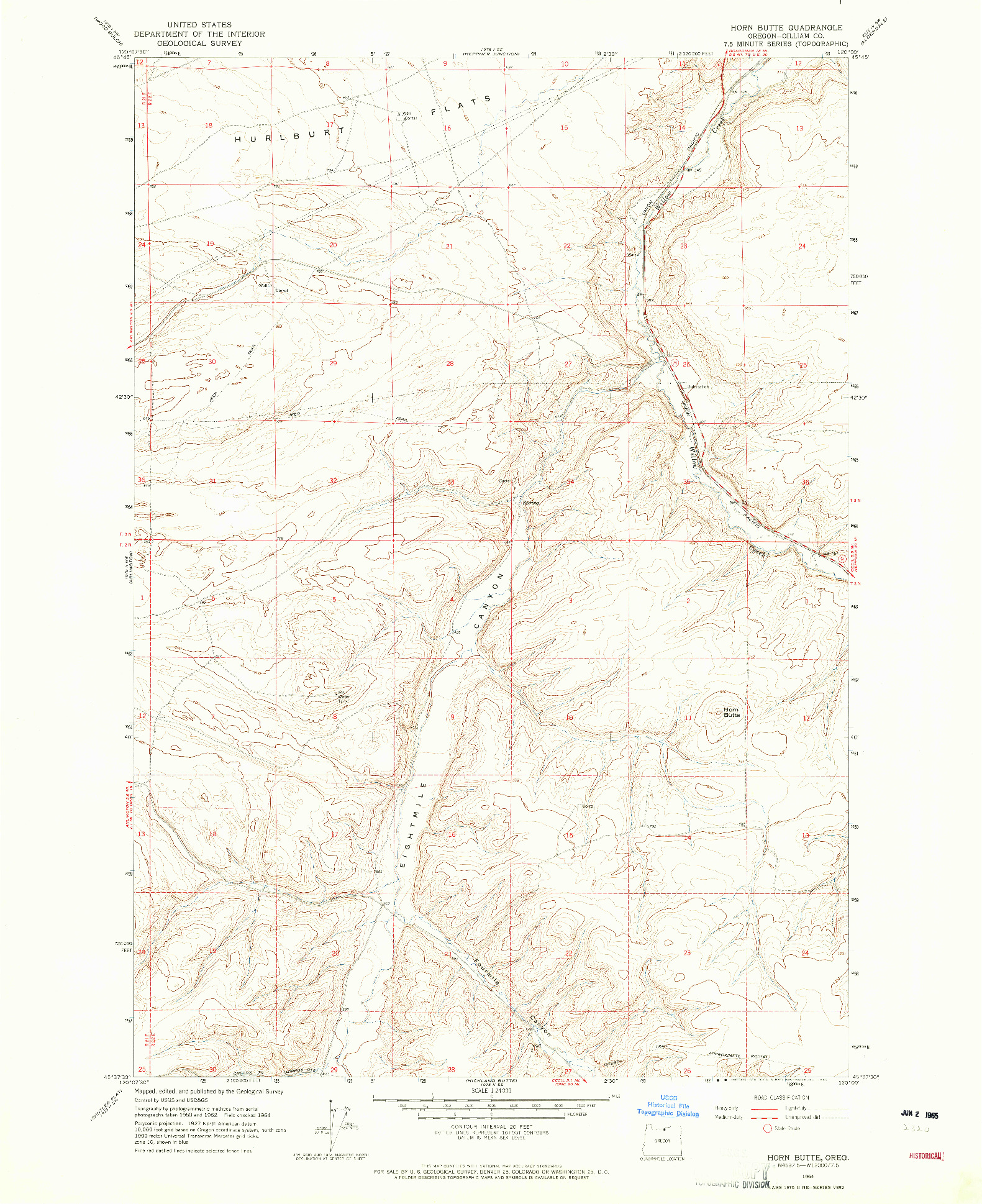 USGS 1:24000-SCALE QUADRANGLE FOR HORN BUTTE, OR 1964