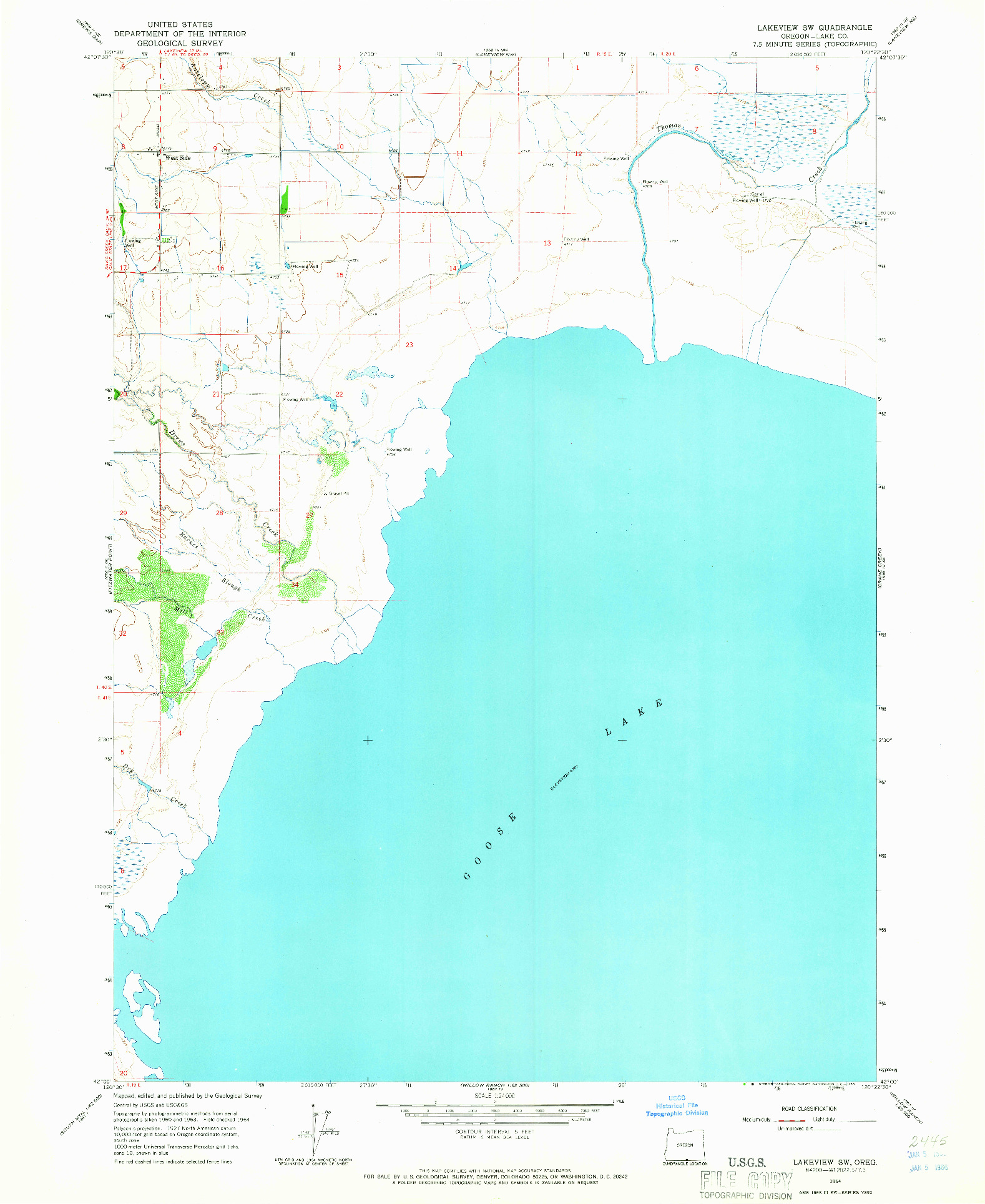 USGS 1:24000-SCALE QUADRANGLE FOR LAKEVIEW SW, OR 1964