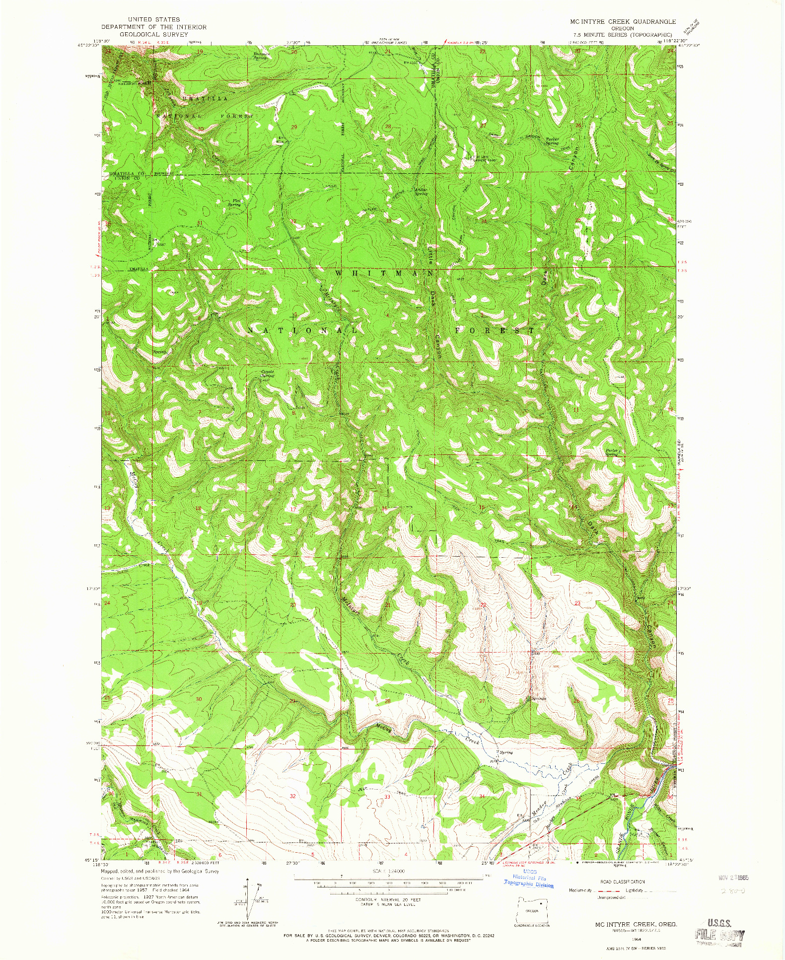 USGS 1:24000-SCALE QUADRANGLE FOR MC INTYRE CREEK, OR 1964