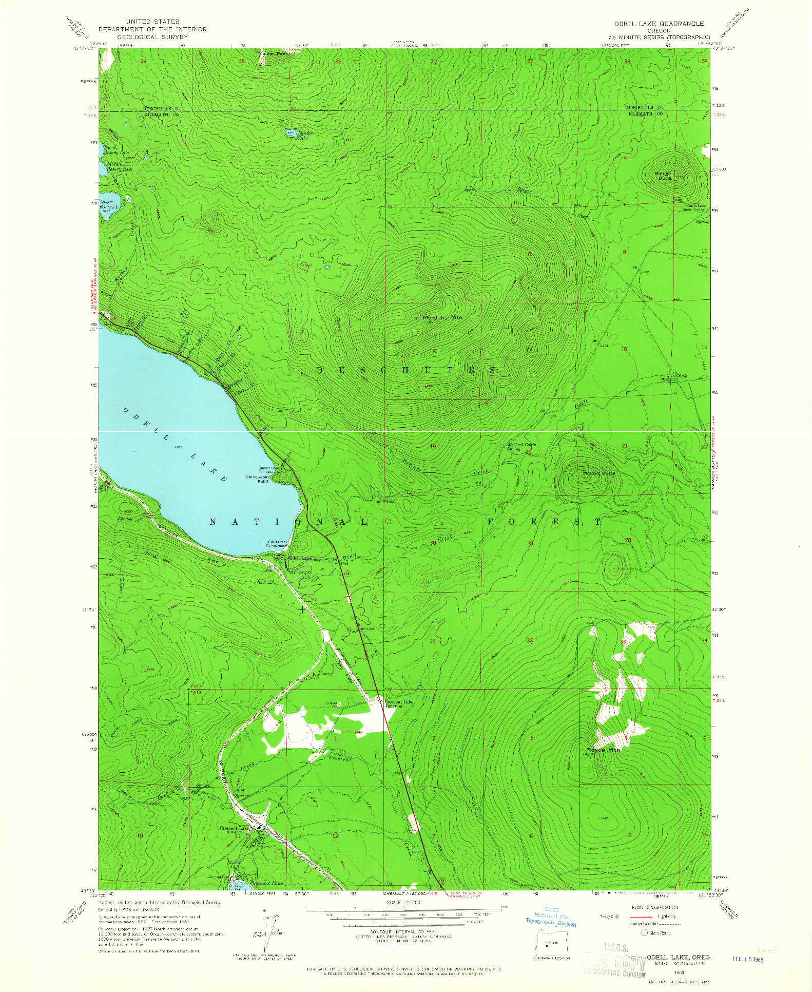 USGS 1:24000-SCALE QUADRANGLE FOR ODELL LAKE, OR 1963