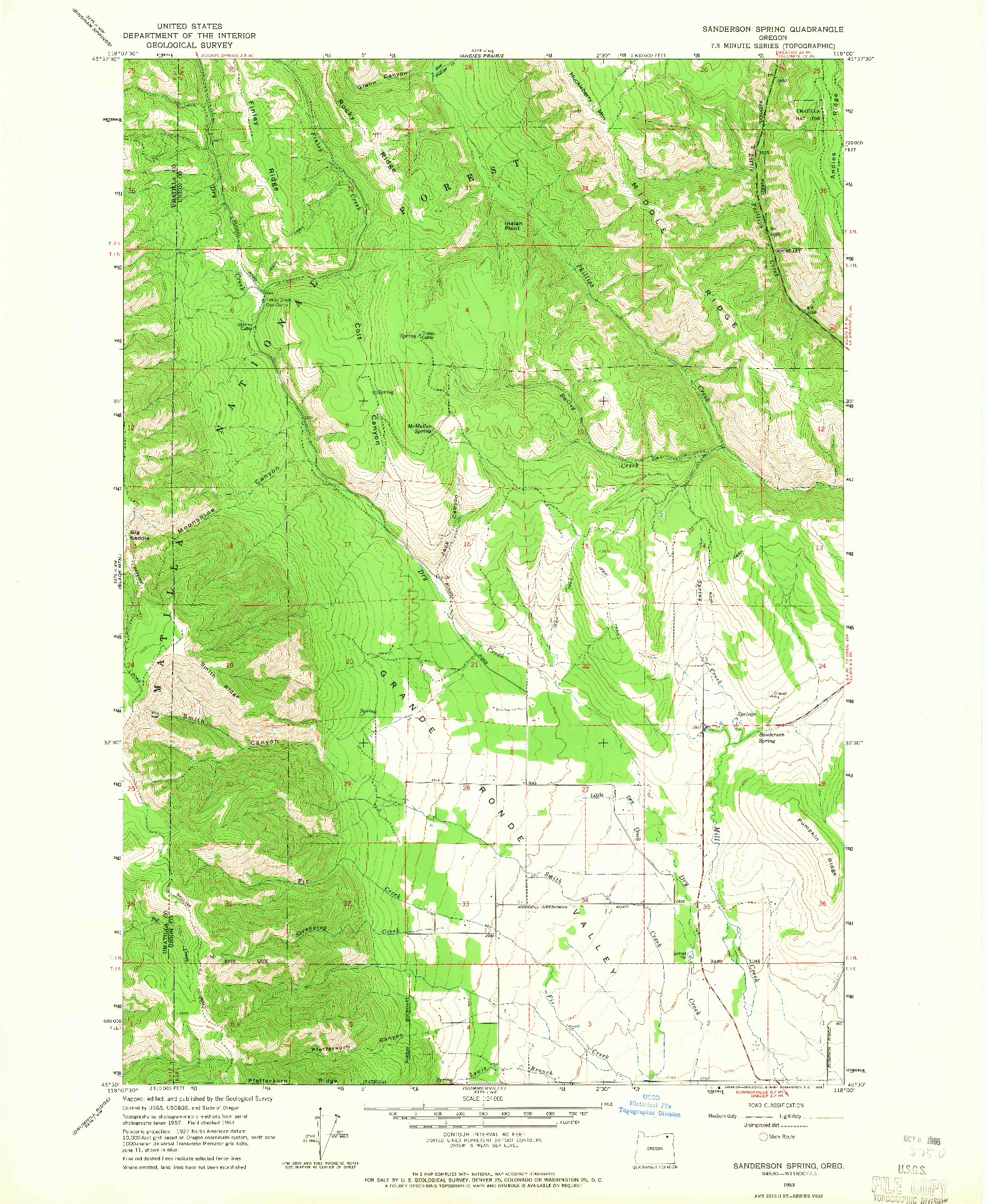 USGS 1:24000-SCALE QUADRANGLE FOR SANDERSON SPRING, OR 1963