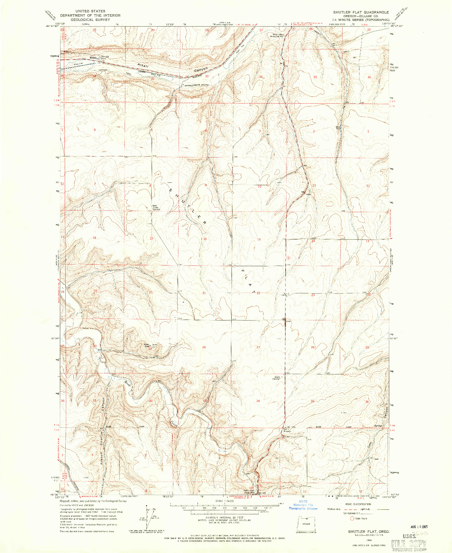 USGS 1:24000-SCALE QUADRANGLE FOR SHUTLER FLAT, OR 1964