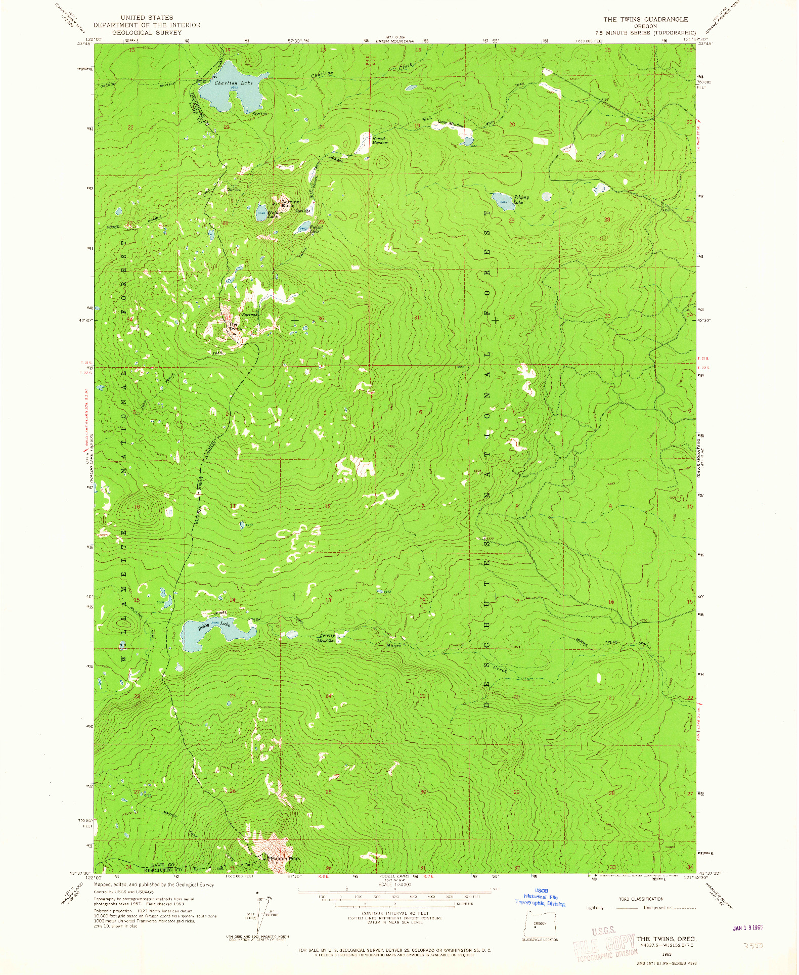 USGS 1:24000-SCALE QUADRANGLE FOR THE TWINS, OR 1963